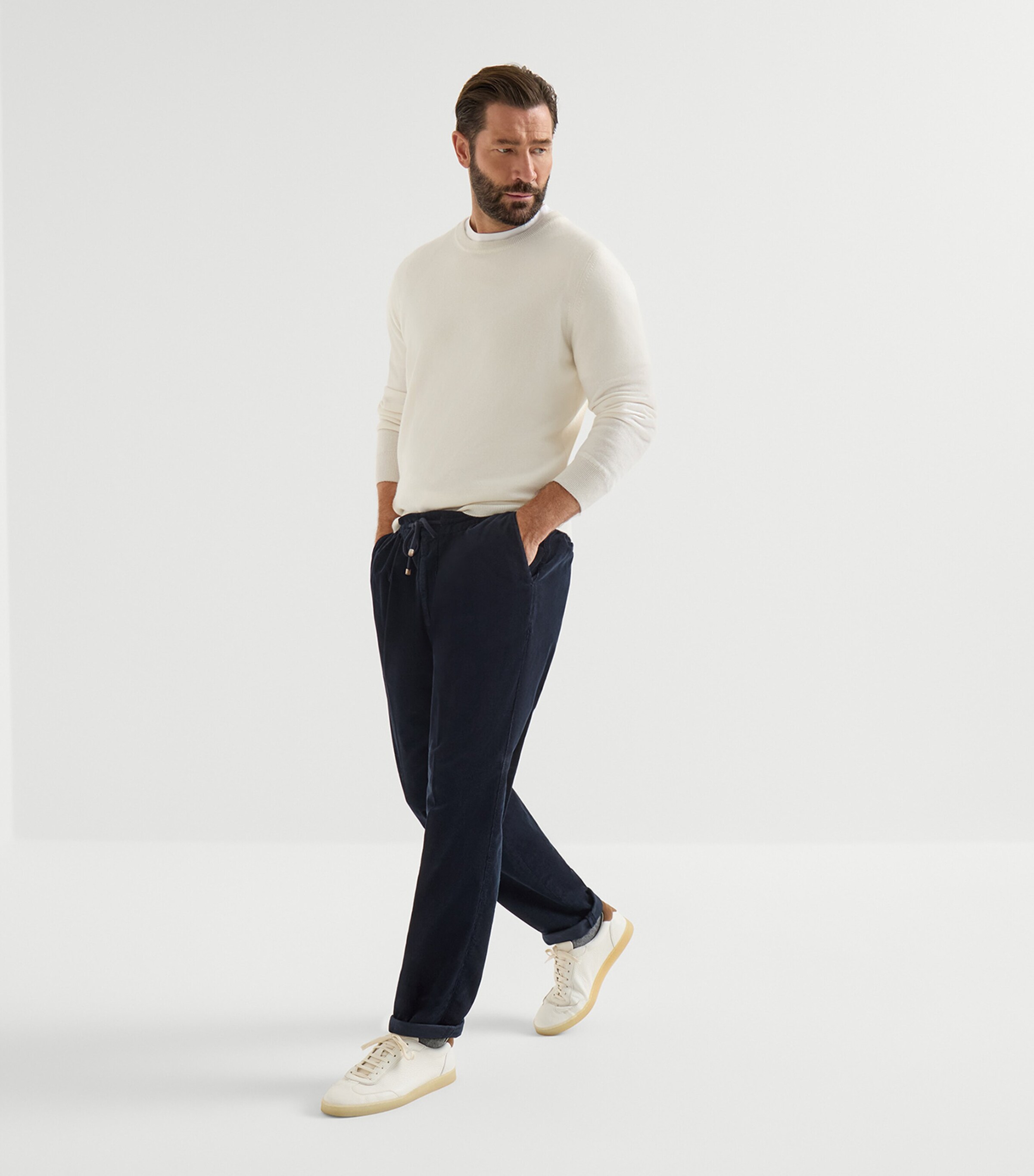 Brunello Cucinelli Mens Cotton Drawstring Trousers Navy Image 2