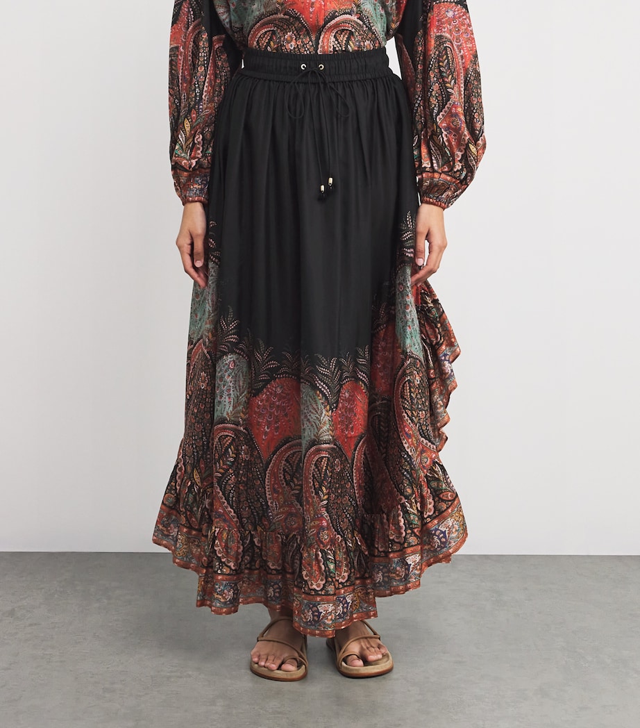 Silk Rhiannon Ruffle Maxi Skirt BLKP BLACK PAISLEY Image 3
