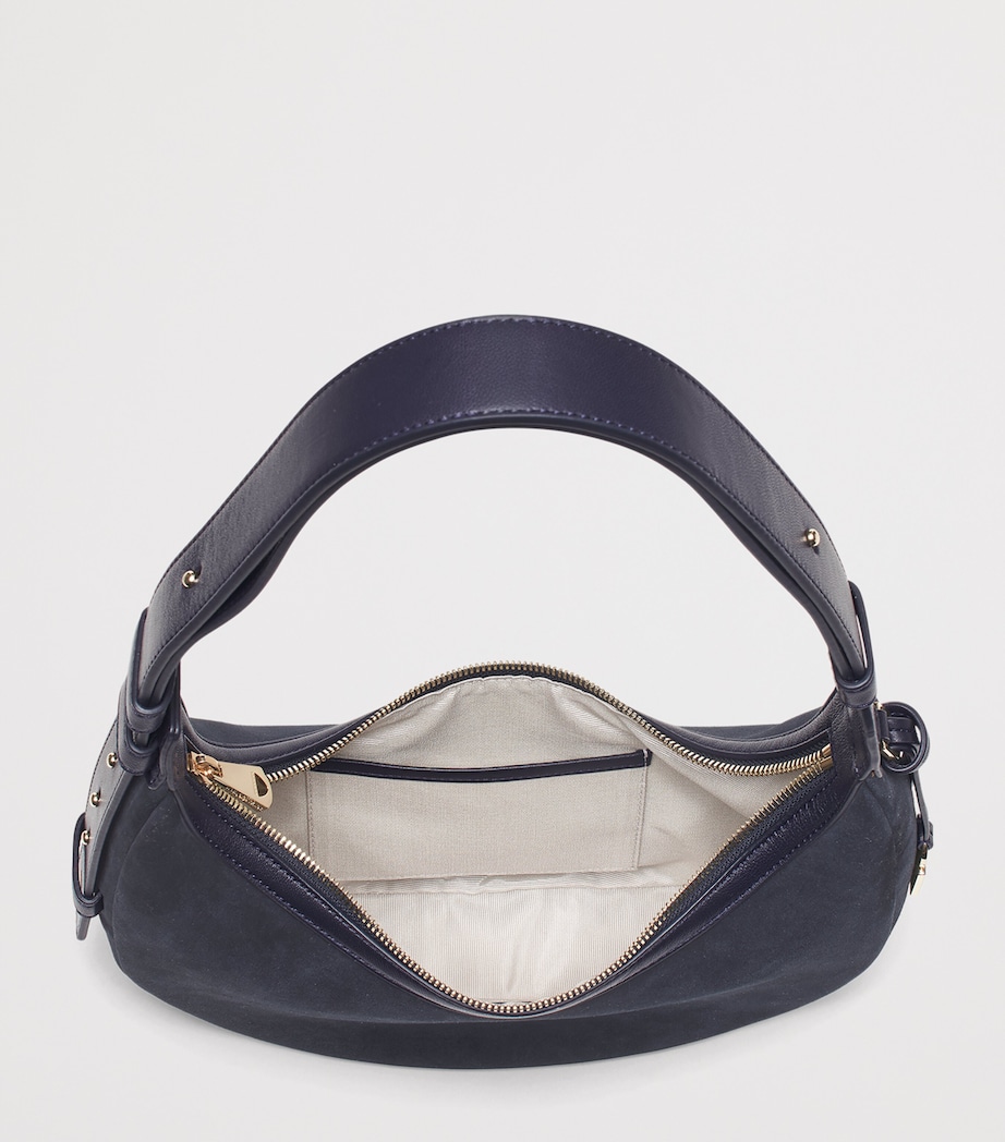 Small Suede Hudson Crescent Shoulder Bag NAVY Image 4