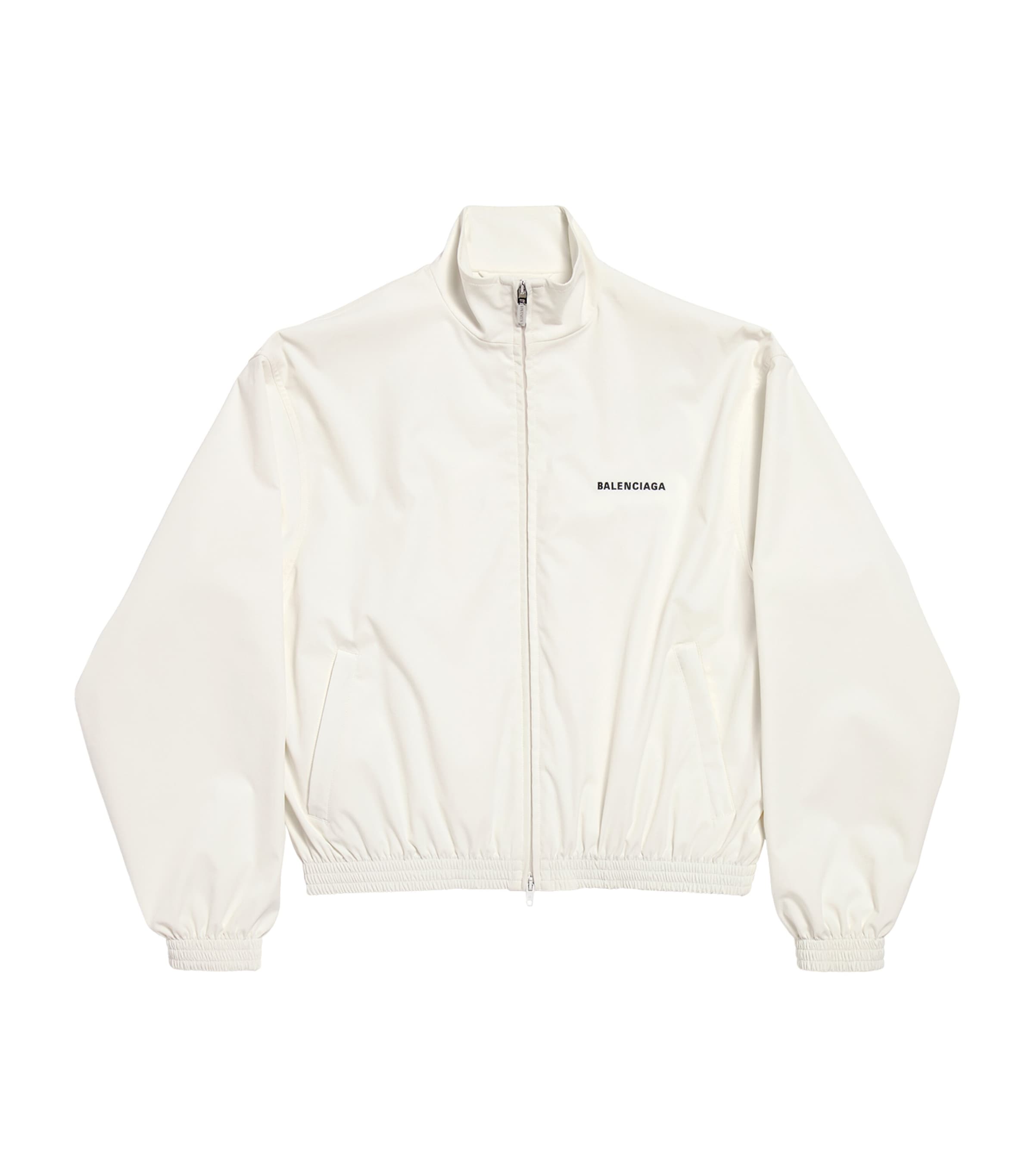 Balenciaga High Collar Zip Jacket With Bold Logo Detailing In White