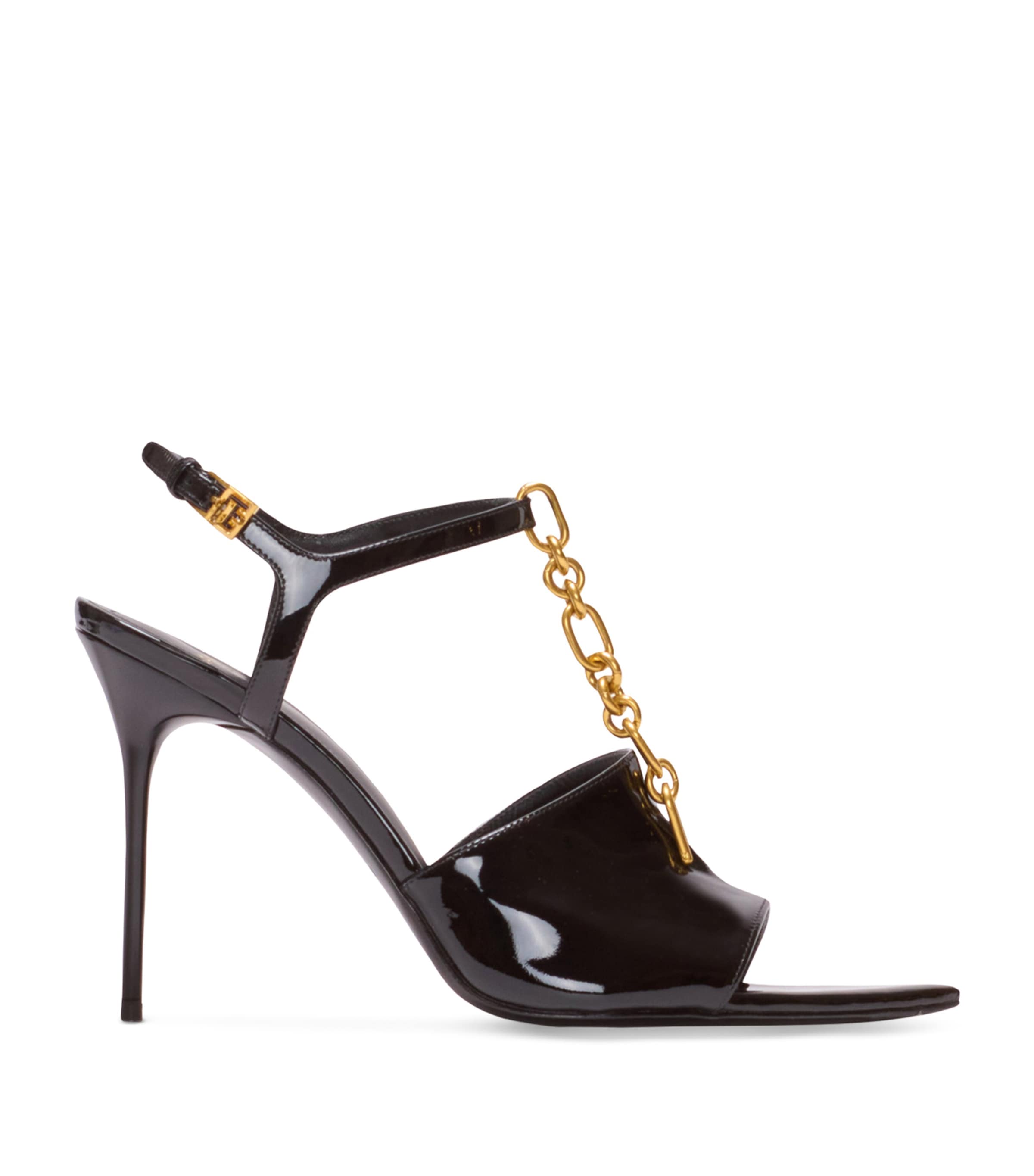 Balmain Sync Patent Leather Chain T-strap Stiletto Sandals In Multi