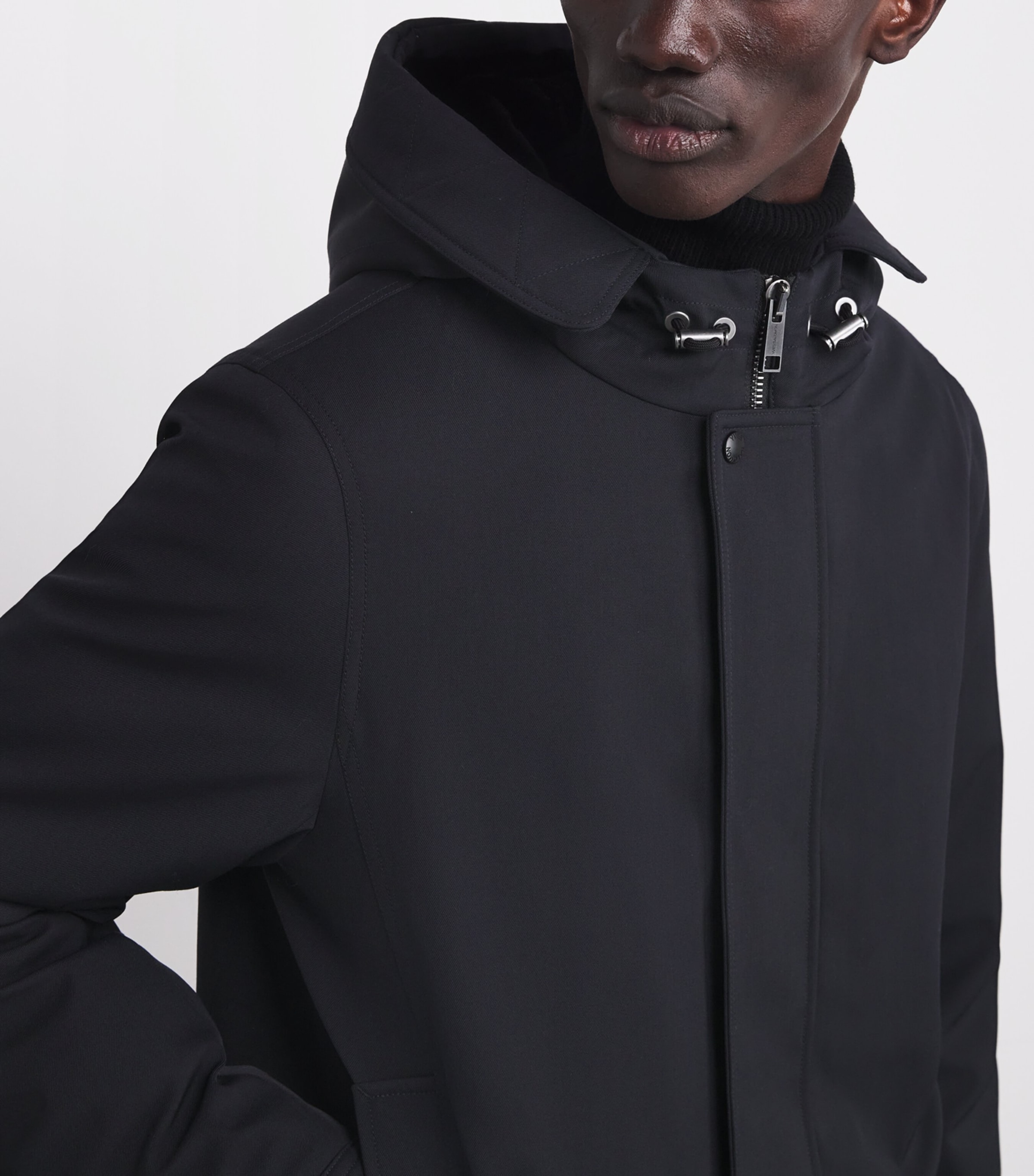 Down Waterproof Shearling-Lined Short Parka A7033 NAVY Image 6