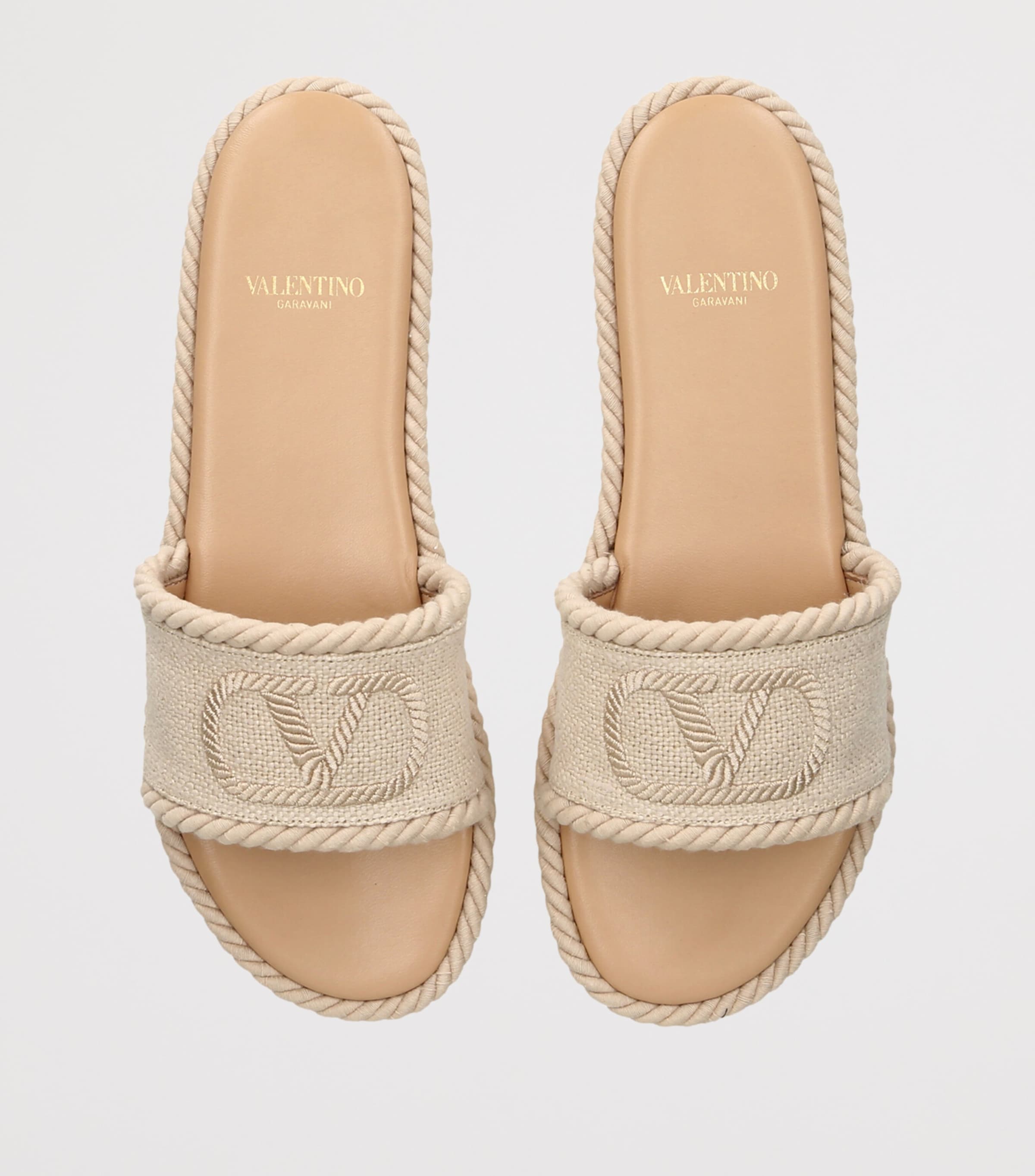 Valentino Garavani Canvas VLogo Espadrille Slides Cream Image 4