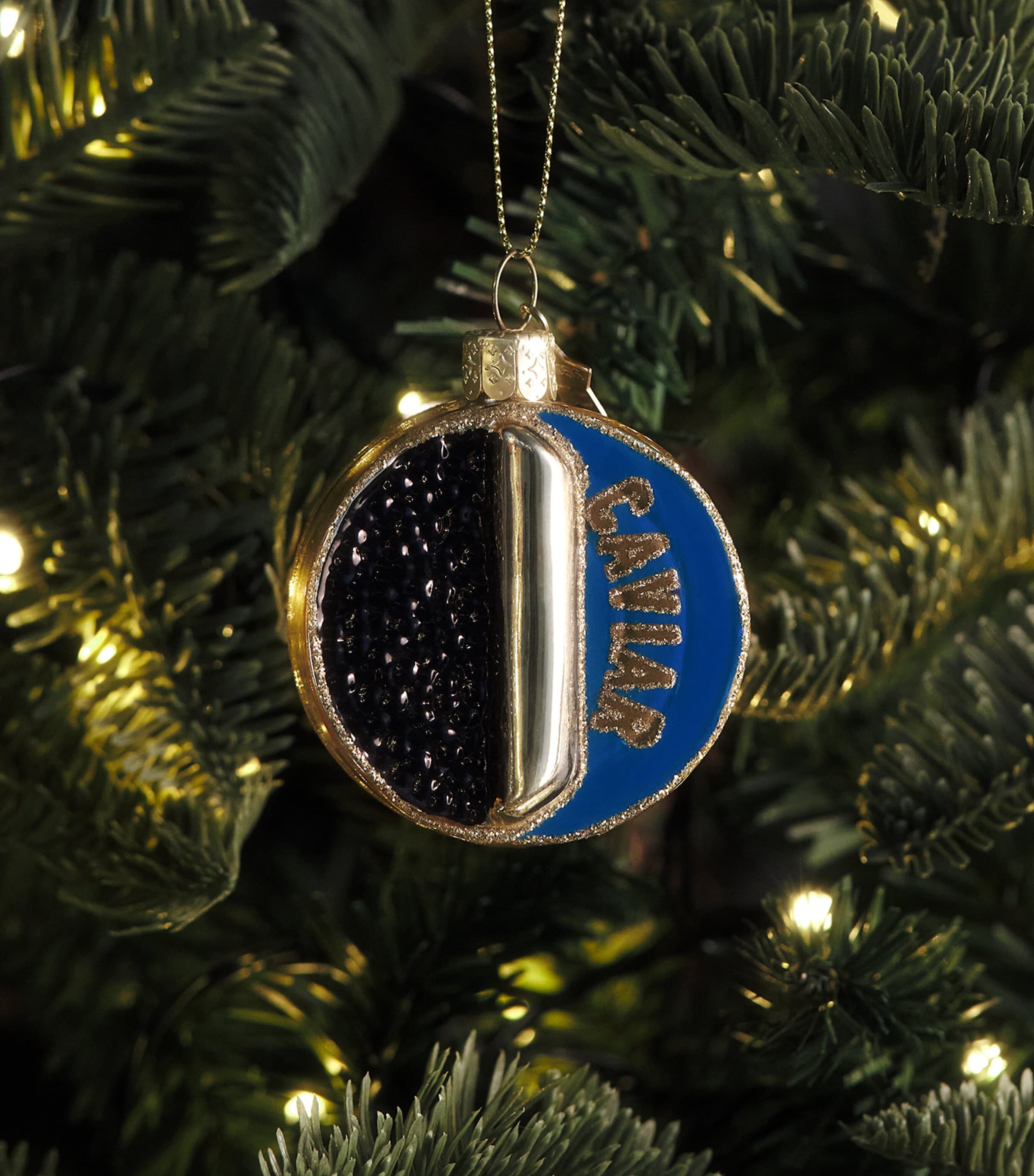Harrods Caviar Tin Tree Decoration Blue Image 3