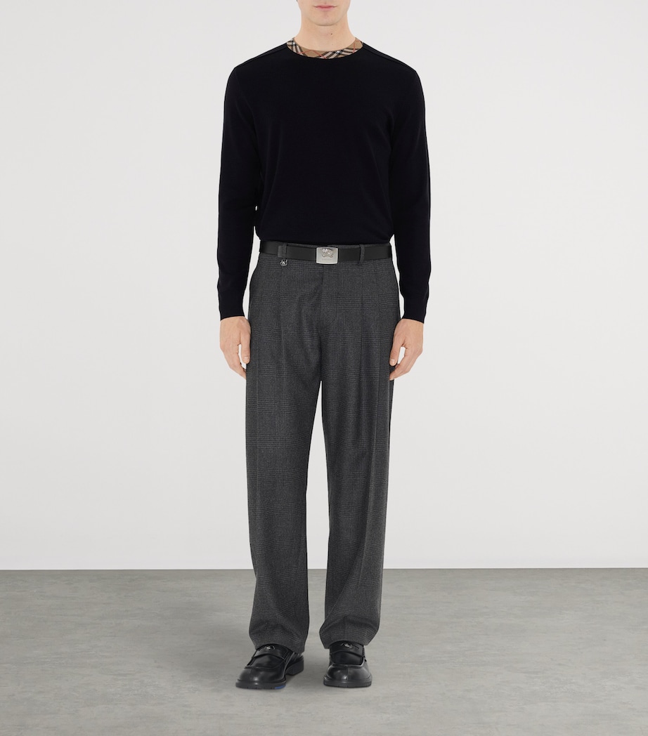 Wool Check-Trim Sweater NAVY Image 2