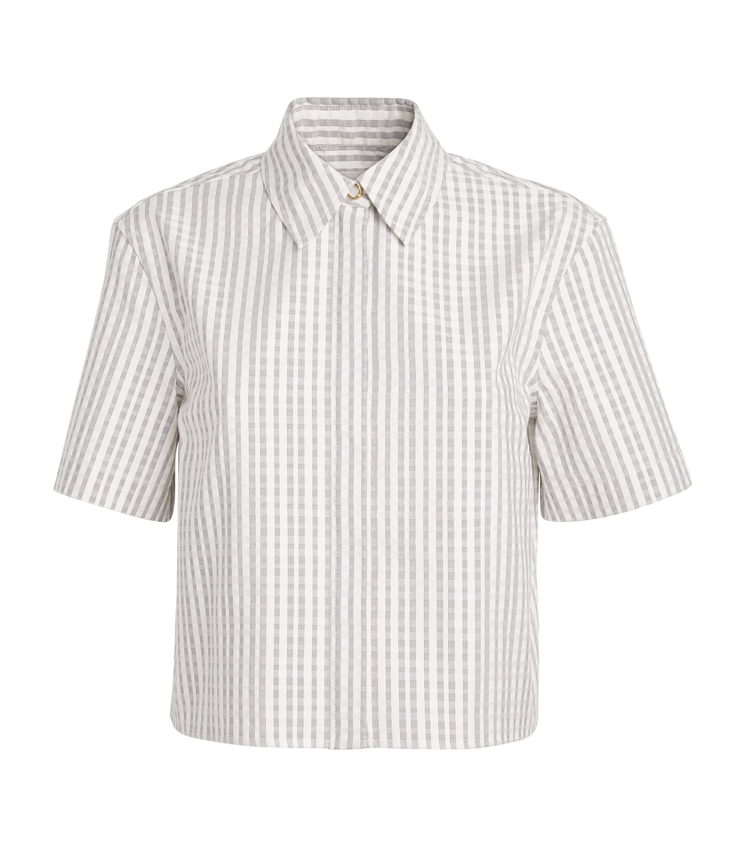 Agnona Womens Cotton-Silk Stripe Cropped Shirt White Grey Grey Image 1