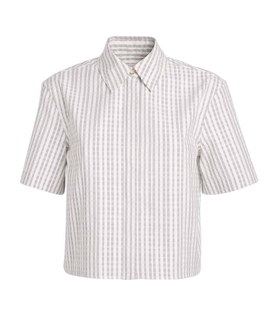 Agnona Womens Cotton-Silk Stripe Cropped Shirt White Grey Grey Image 1
