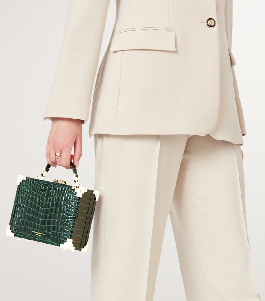 Aspinal Of London Mini Leather Trunk Clutch Bag Green Image 6