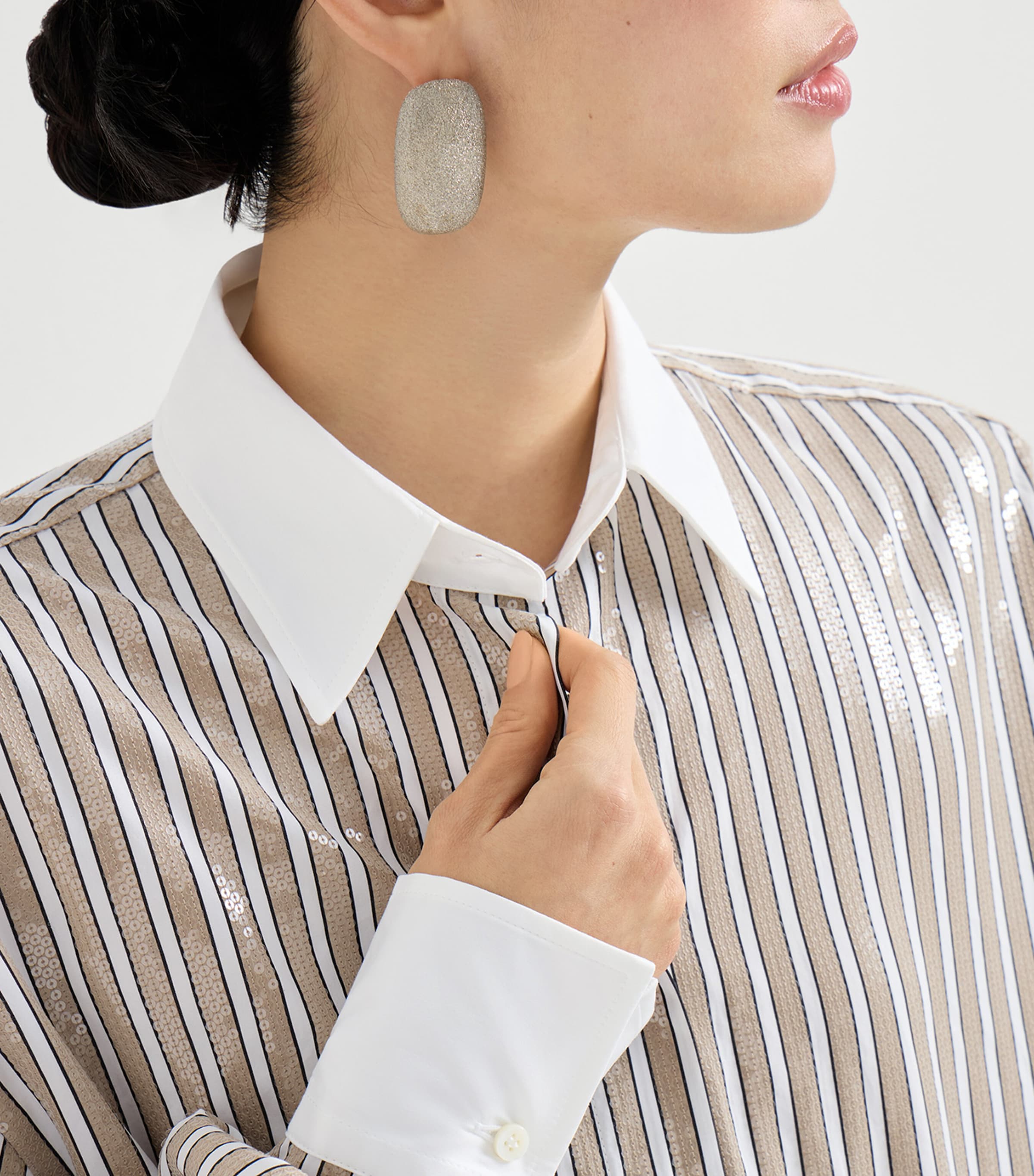 Brunello Cucinelli Beige Cotton Dazzling Stripe Shirt | Harrods US