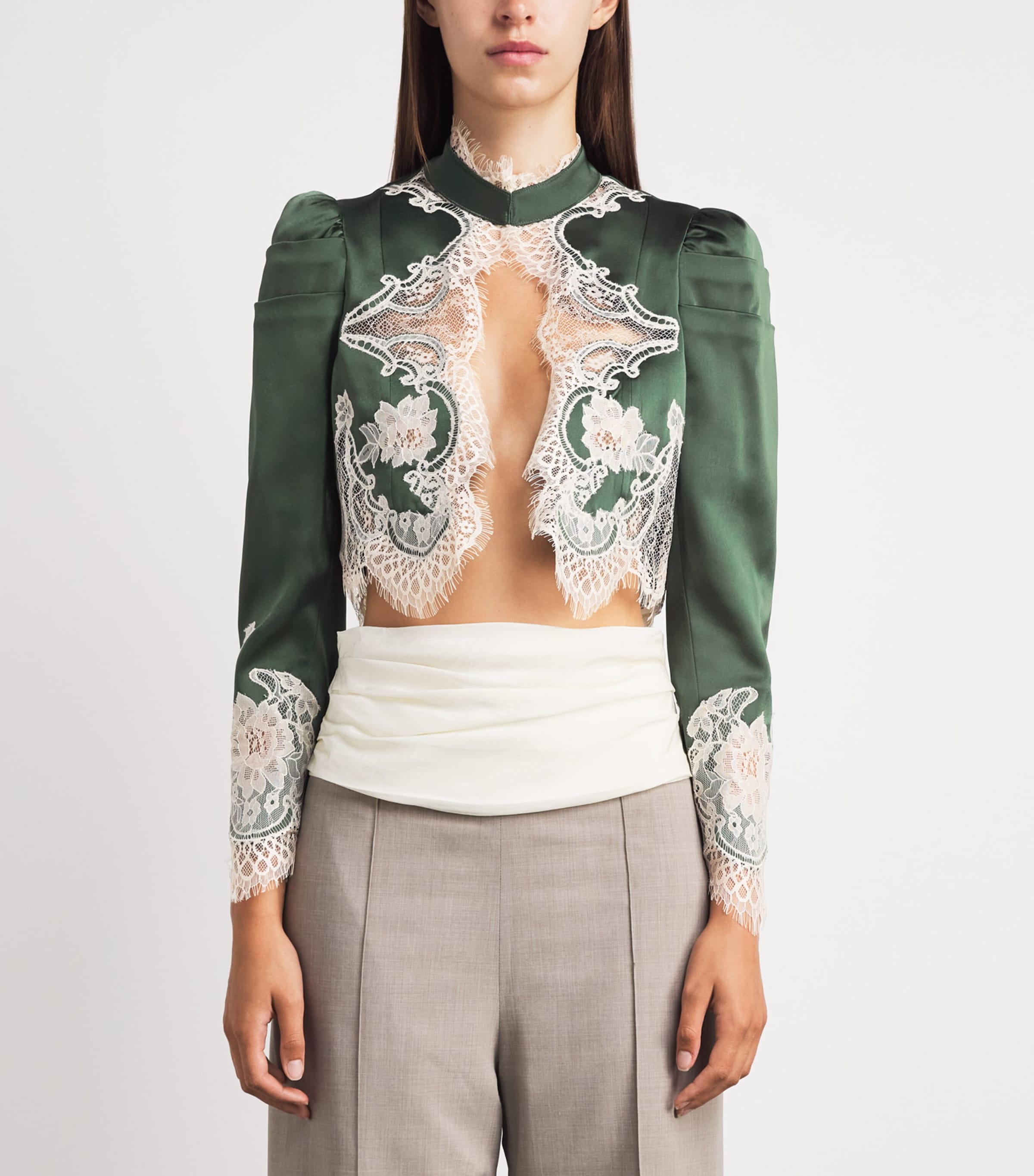 Alice+Olivia Womens Lace-Trim Thomasina Jacket Dark Fern Image 4