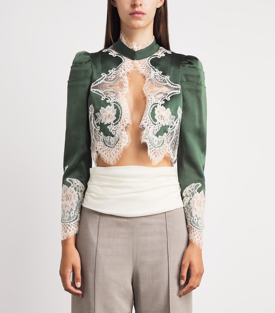 Alice+Olivia Womens Lace-Trim Thomasina Jacket Dark Fern Image 4