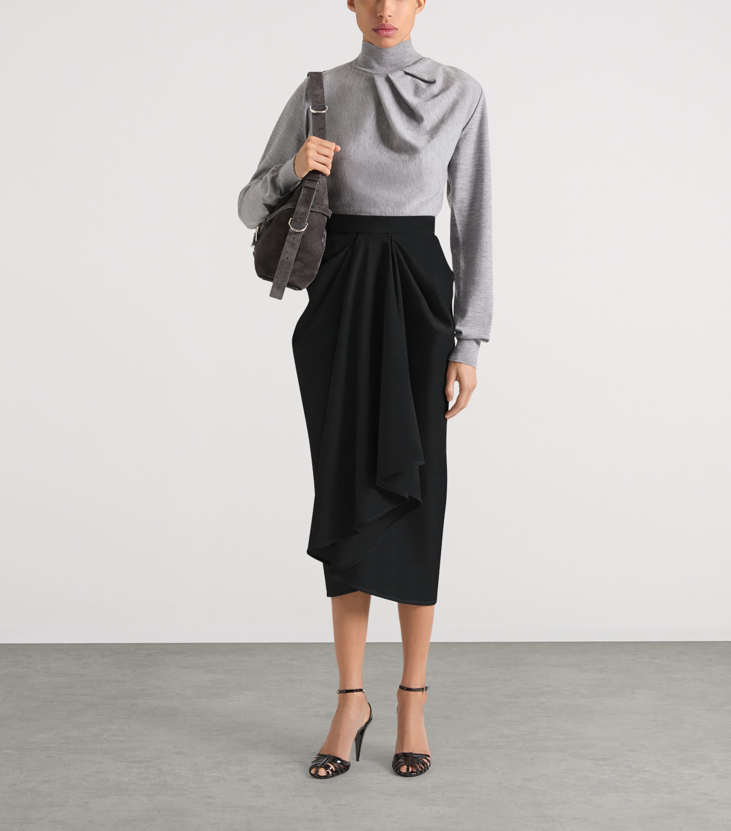 Draped High-Neck Sweater LIGHT GREY Image 2