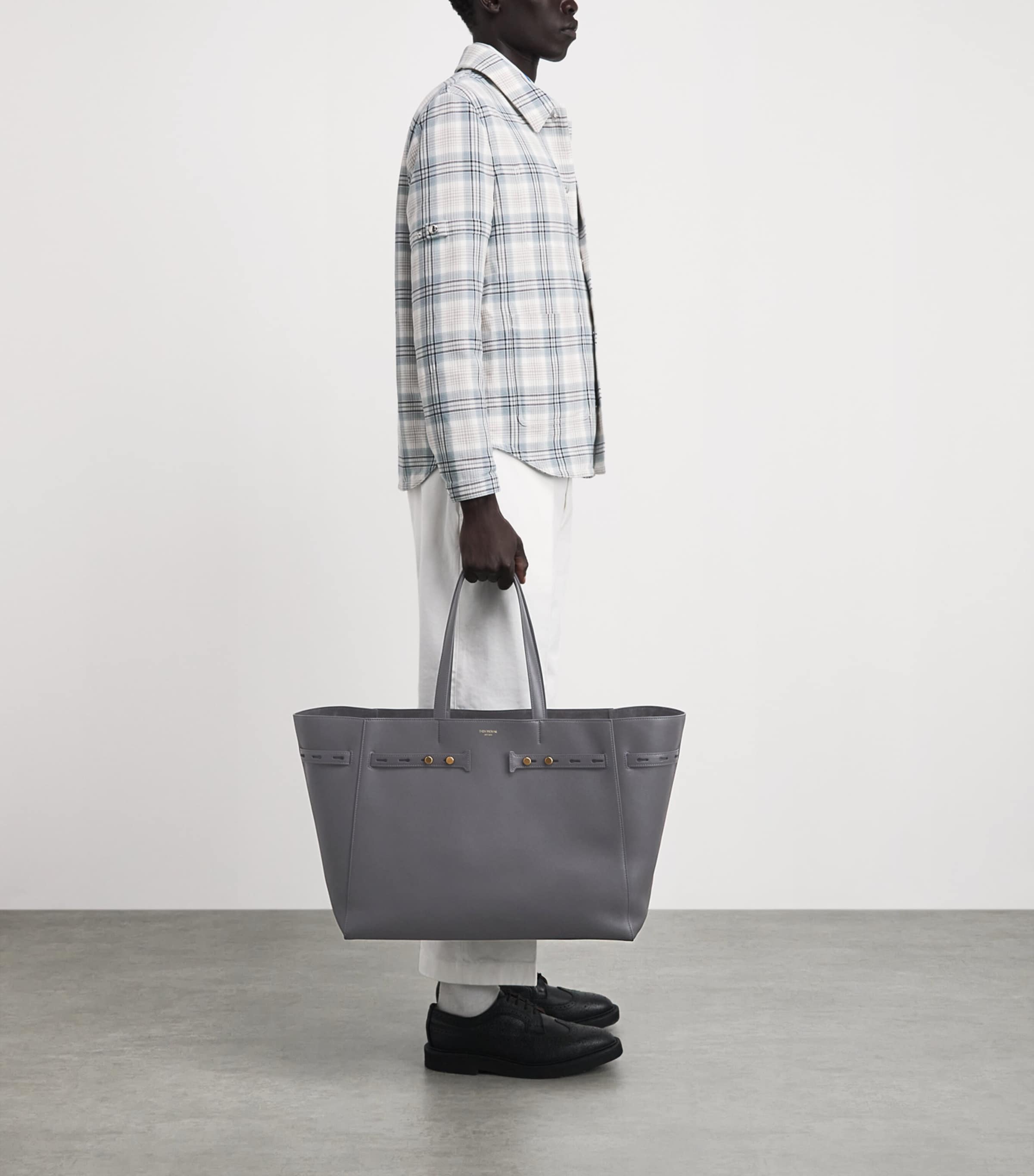 Thom Browne Leather Cabas Tote Bag Dark Grey Image 2
