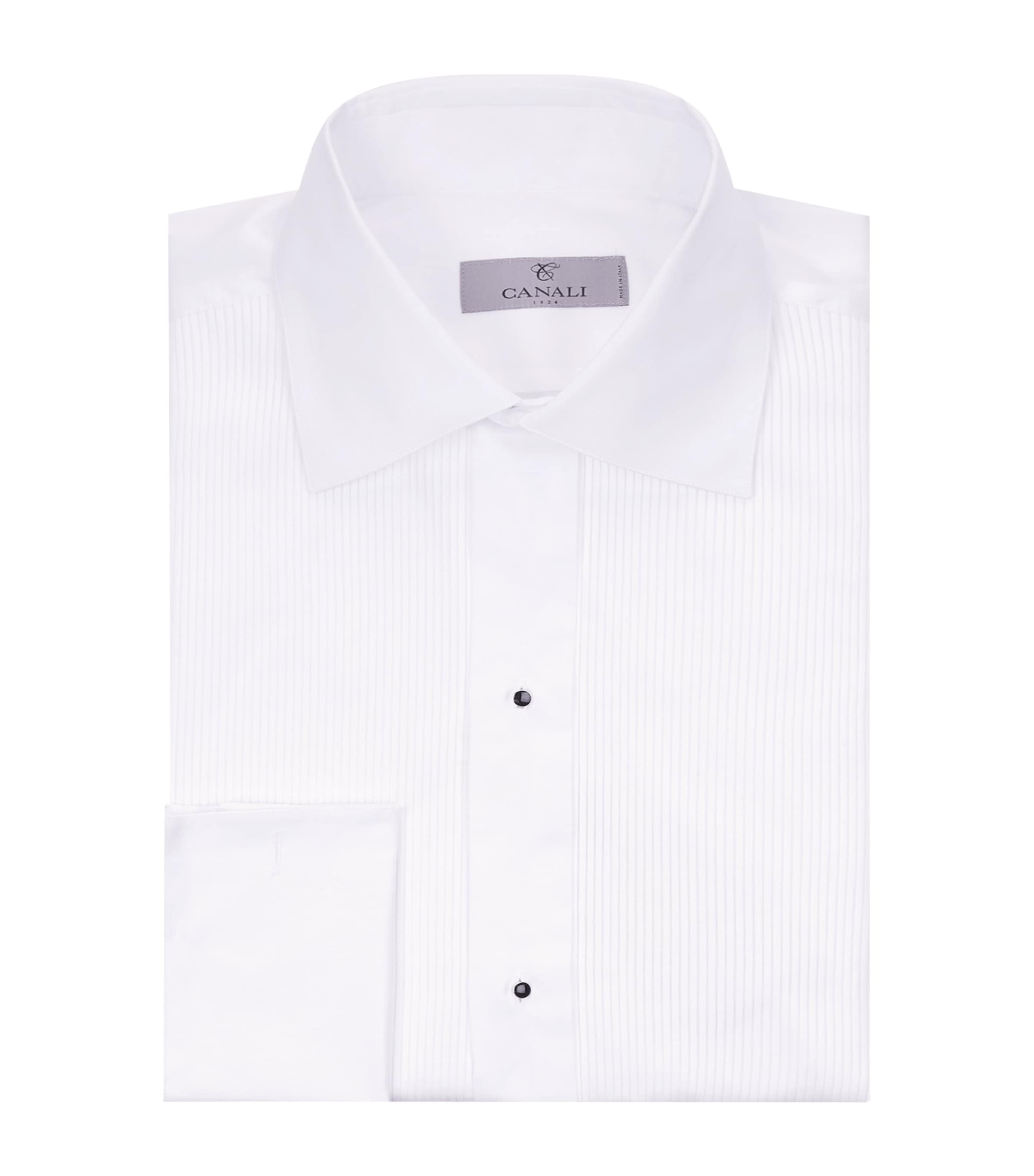 Canali Mens Pleated Cotton Shirt White Image 1