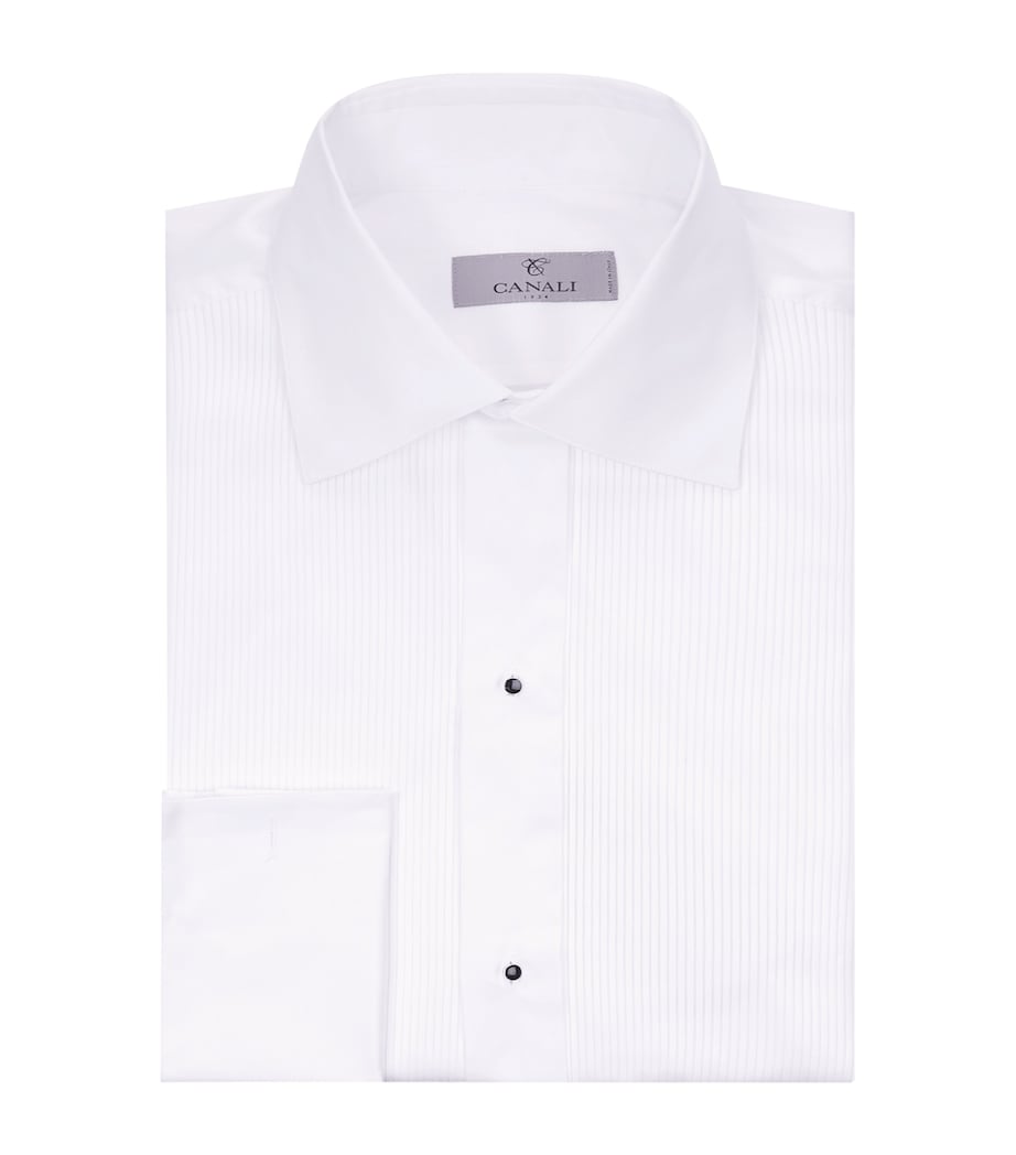Canali Mens Pleated Cotton Shirt White Image 1