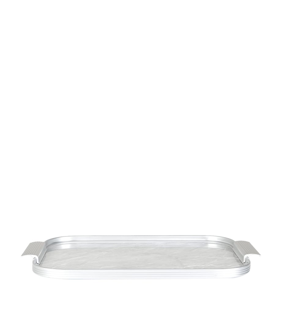 Ribbed Tray (35cm) SILVER WHITE MARBLE Image 1