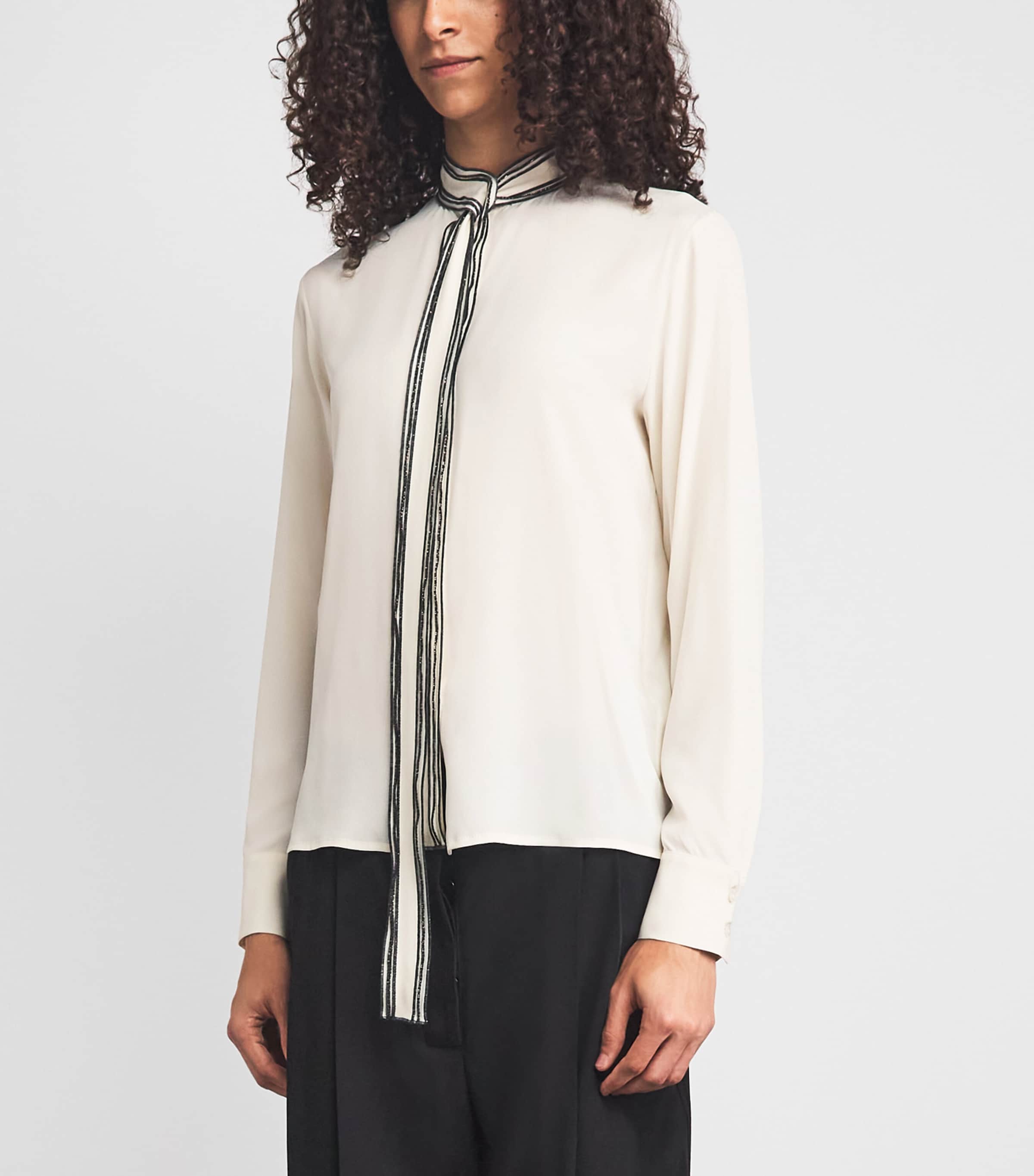 Fabiana Filippi Womens Crêpe de Chine Bow-Detail Shirt Burro Image 4