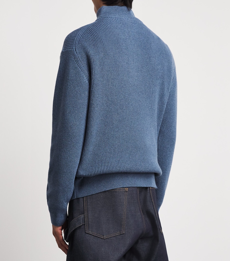 JW Anderson Mens Wool-Cotton Half-Zip Sweater Smoke Blue Image 5