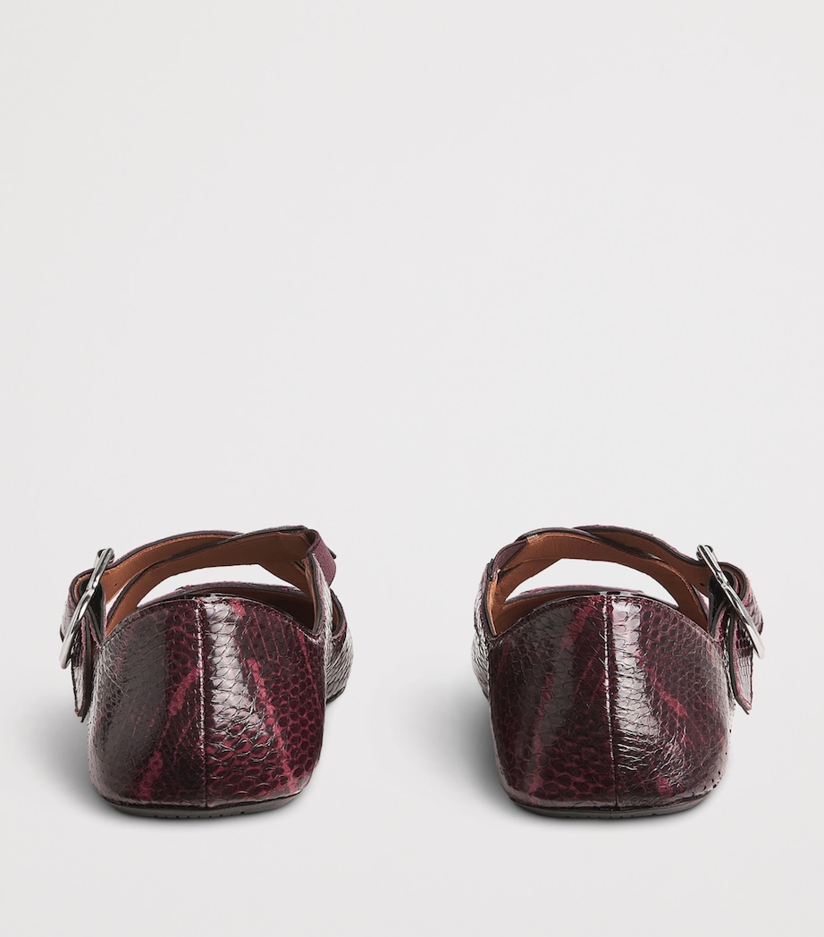 Alaïa Womens Snakeskin Criss-Cross Ballet Flats Bordeaux Image 5
