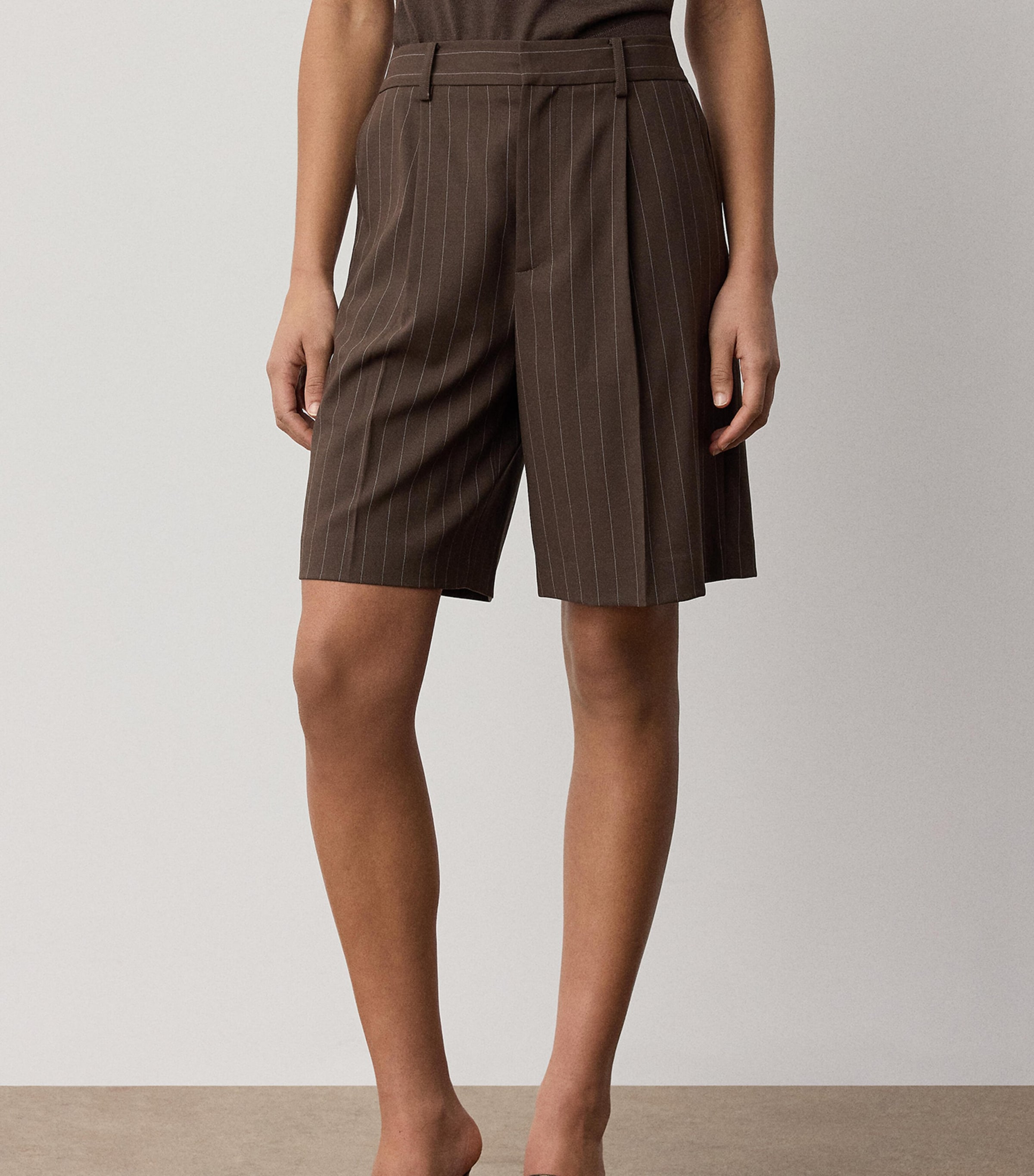 Ralph Lauren Collection Womens Wool Stripe Tailored Shorts Sycamore/cream Image 2