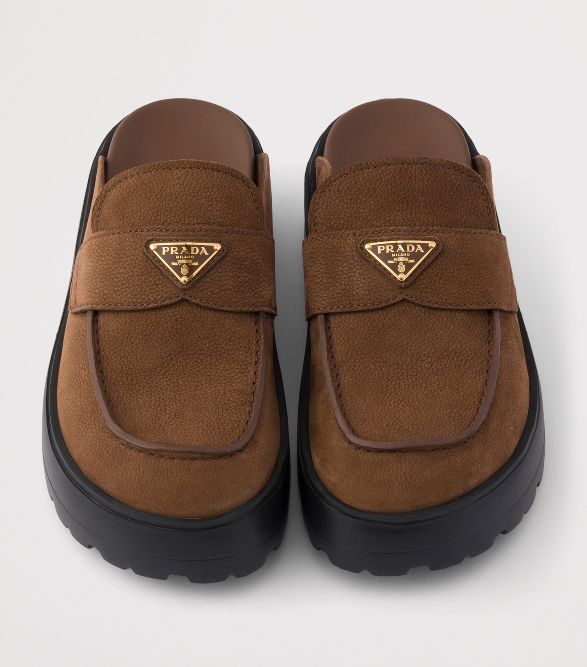 Prada Nubuck Leather Flatform Mules Brown Image 3