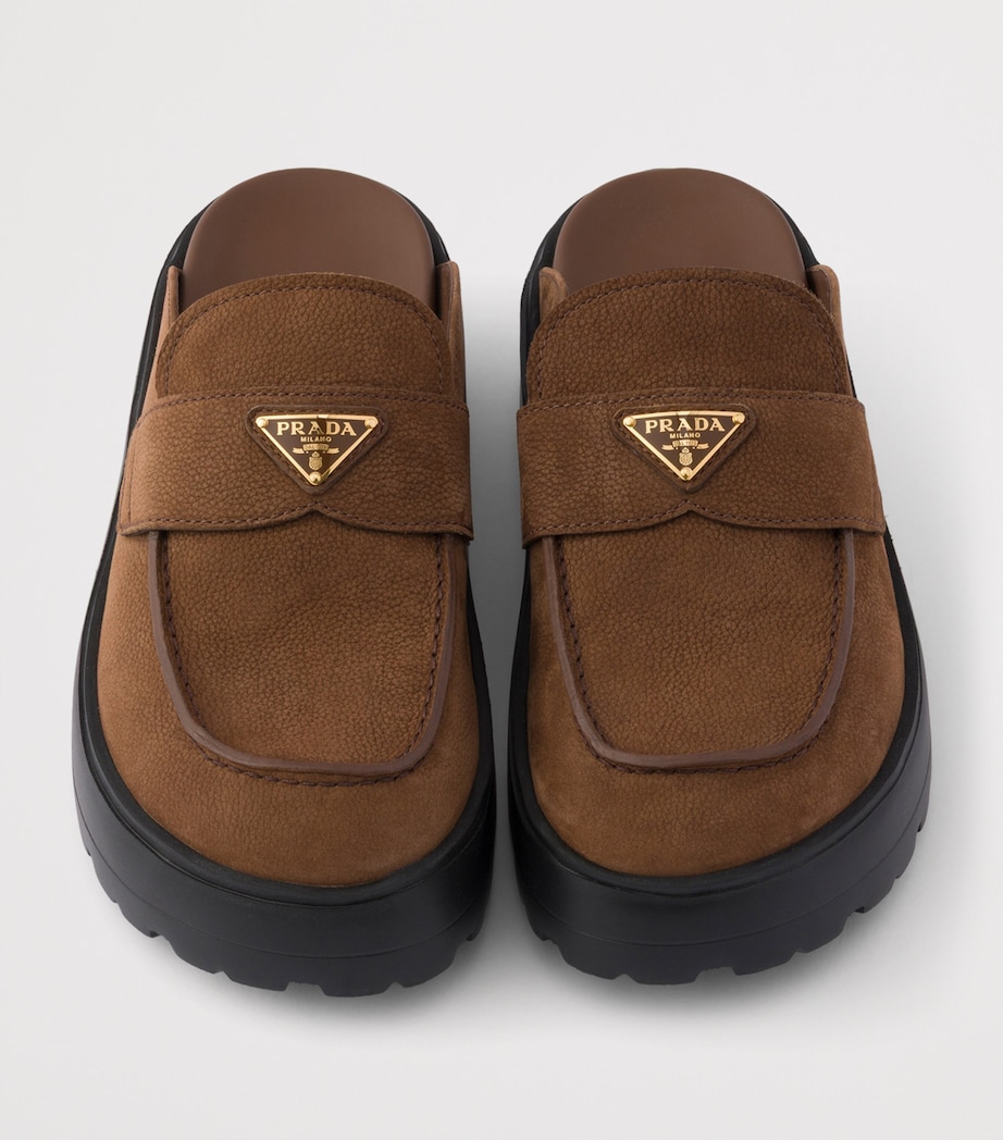 Prada Nubuck Leather Flatform Mules Brown Image 3