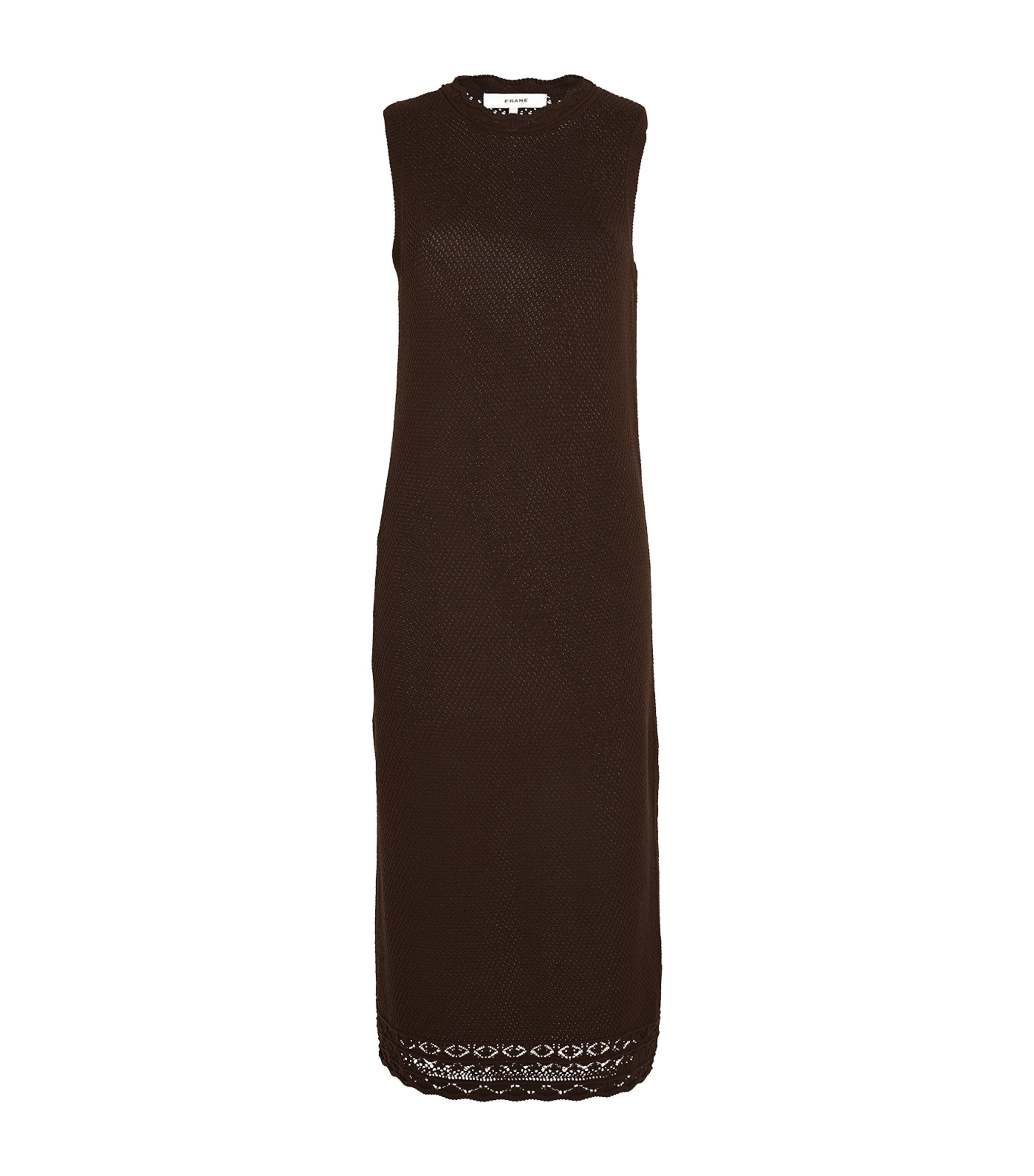 Frame Pointelle Midi Dress In Brown