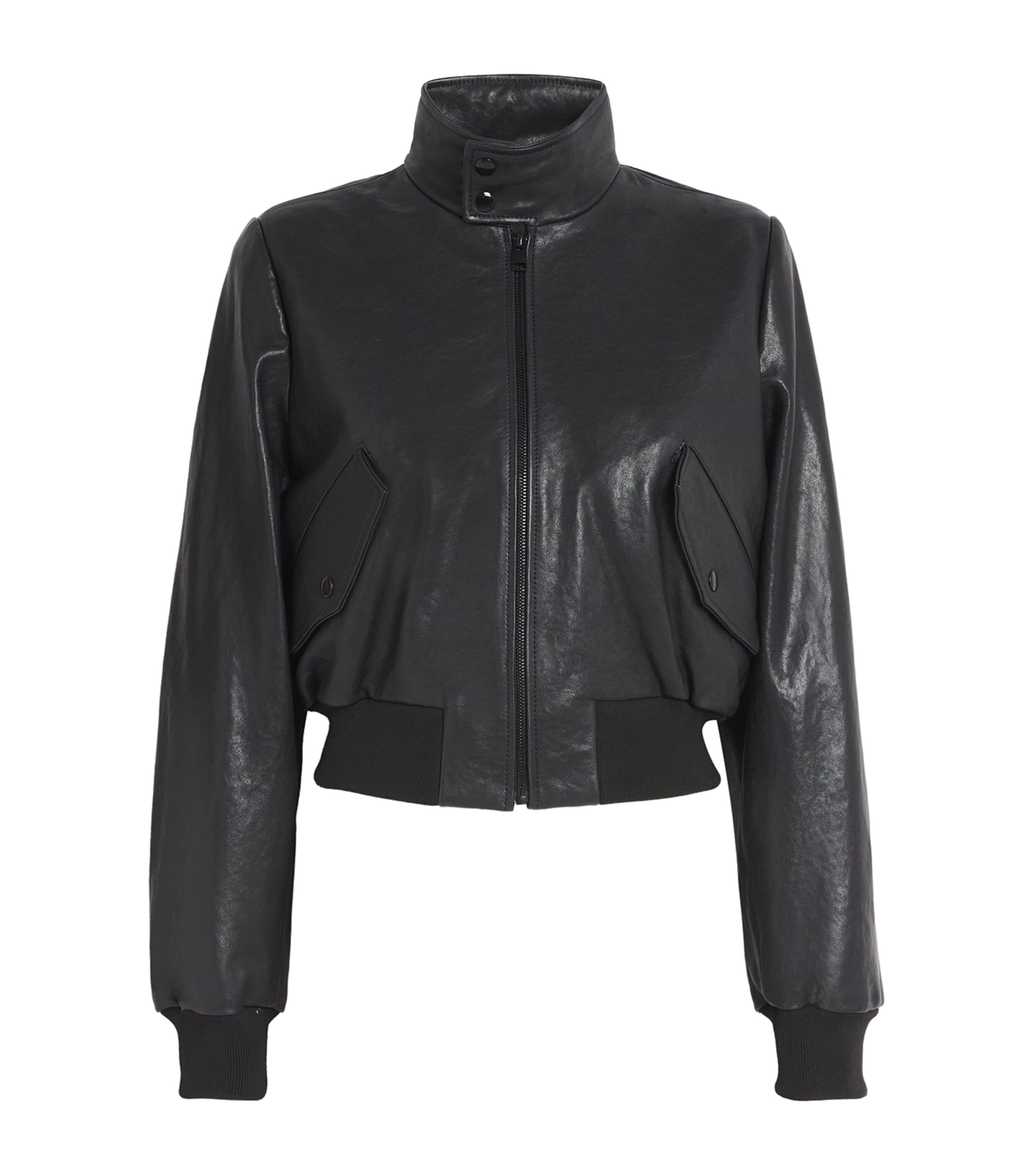 Frame The Leather Harrington Bomber Jacket In Black