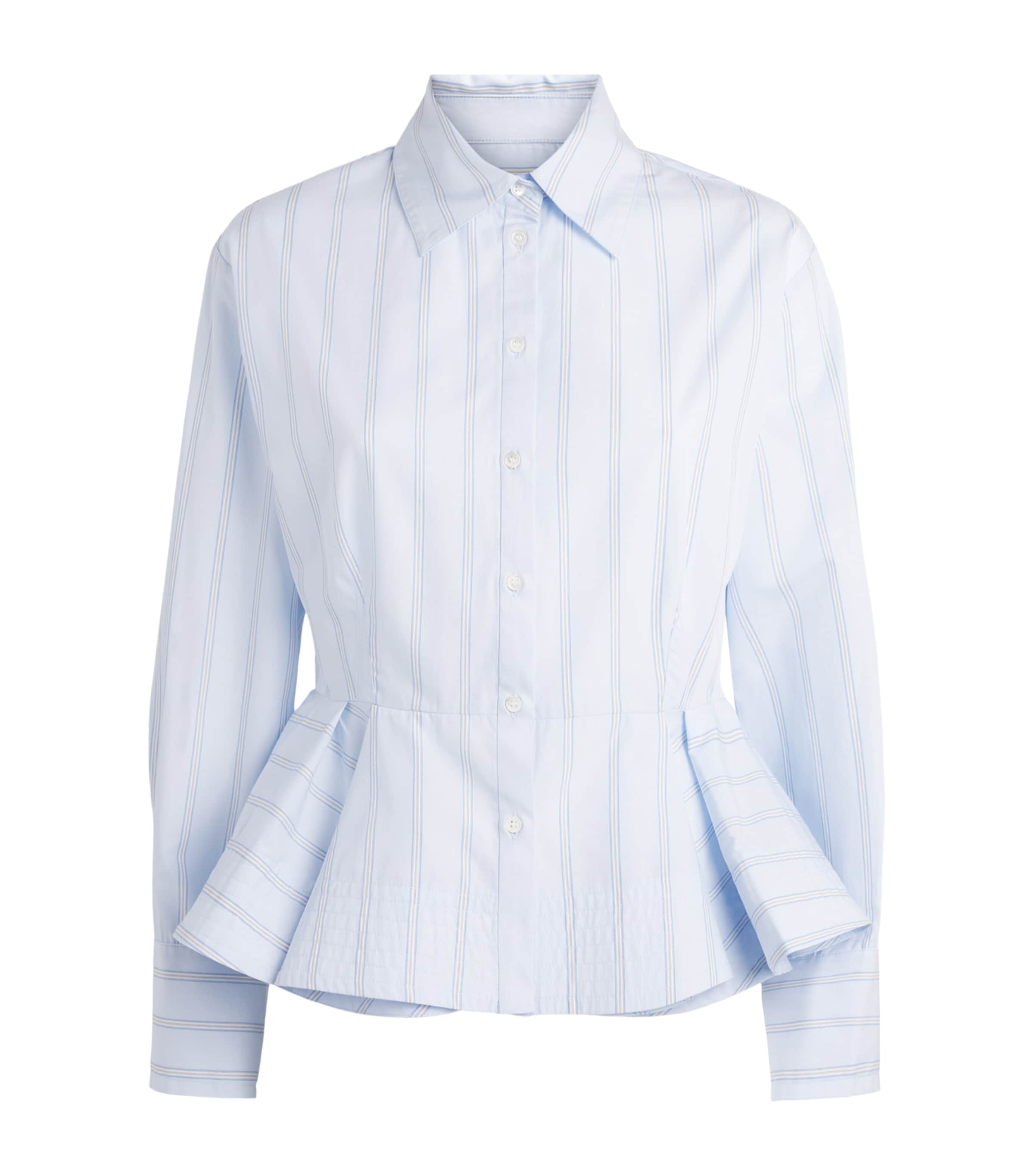 Sandro Paris Womens Cotton Stripe Peplum Shirt Sky Blue Image 1