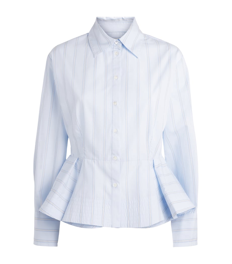Sandro Paris Womens Cotton Stripe Peplum Shirt Sky Blue Image 1