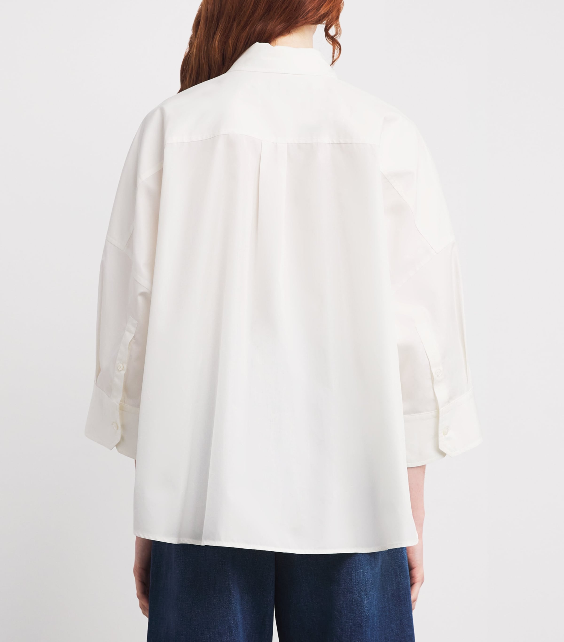 Cotton Cropped-Sleeve Shirt WHITE Image 4
