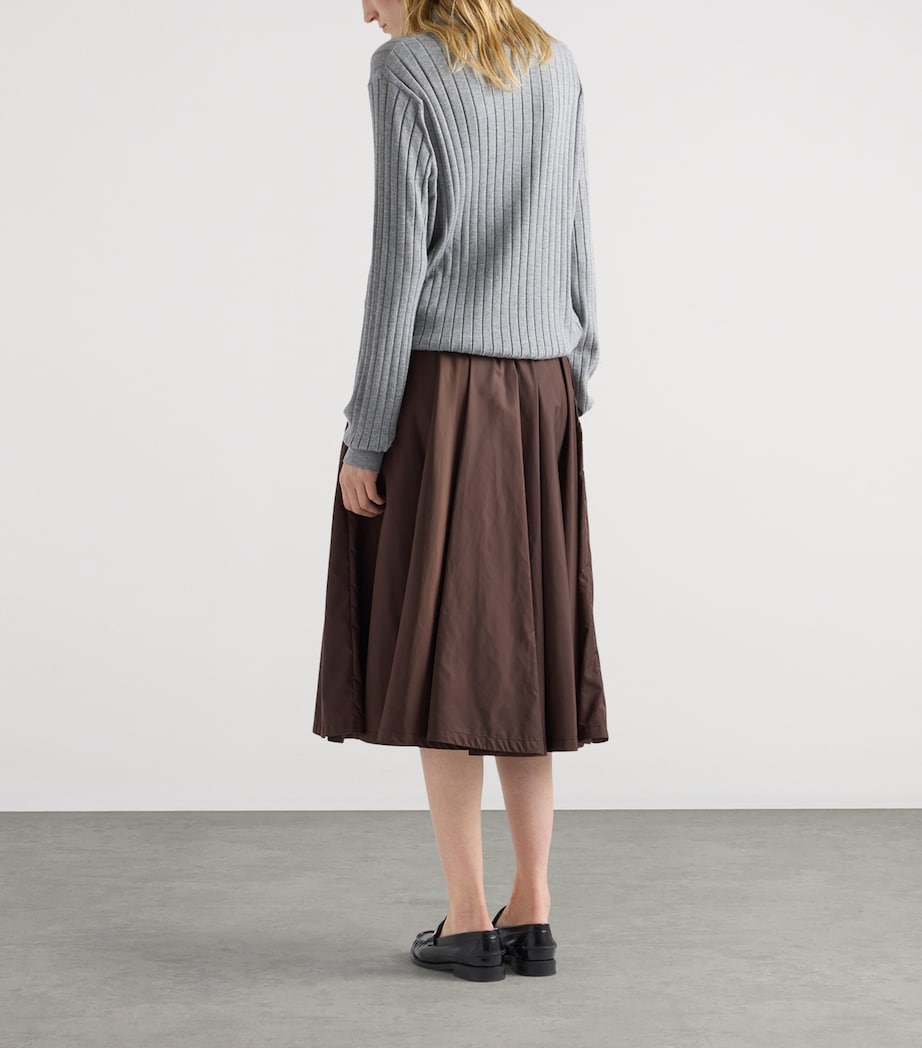 Prada Womens Re-Nylon Gathered Midi Skirt Brown Image 5