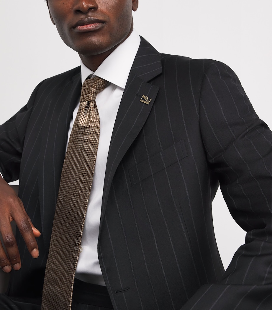 Virgin Wool Pinstripe 2-Piece Suit 20 BLACK Image 8