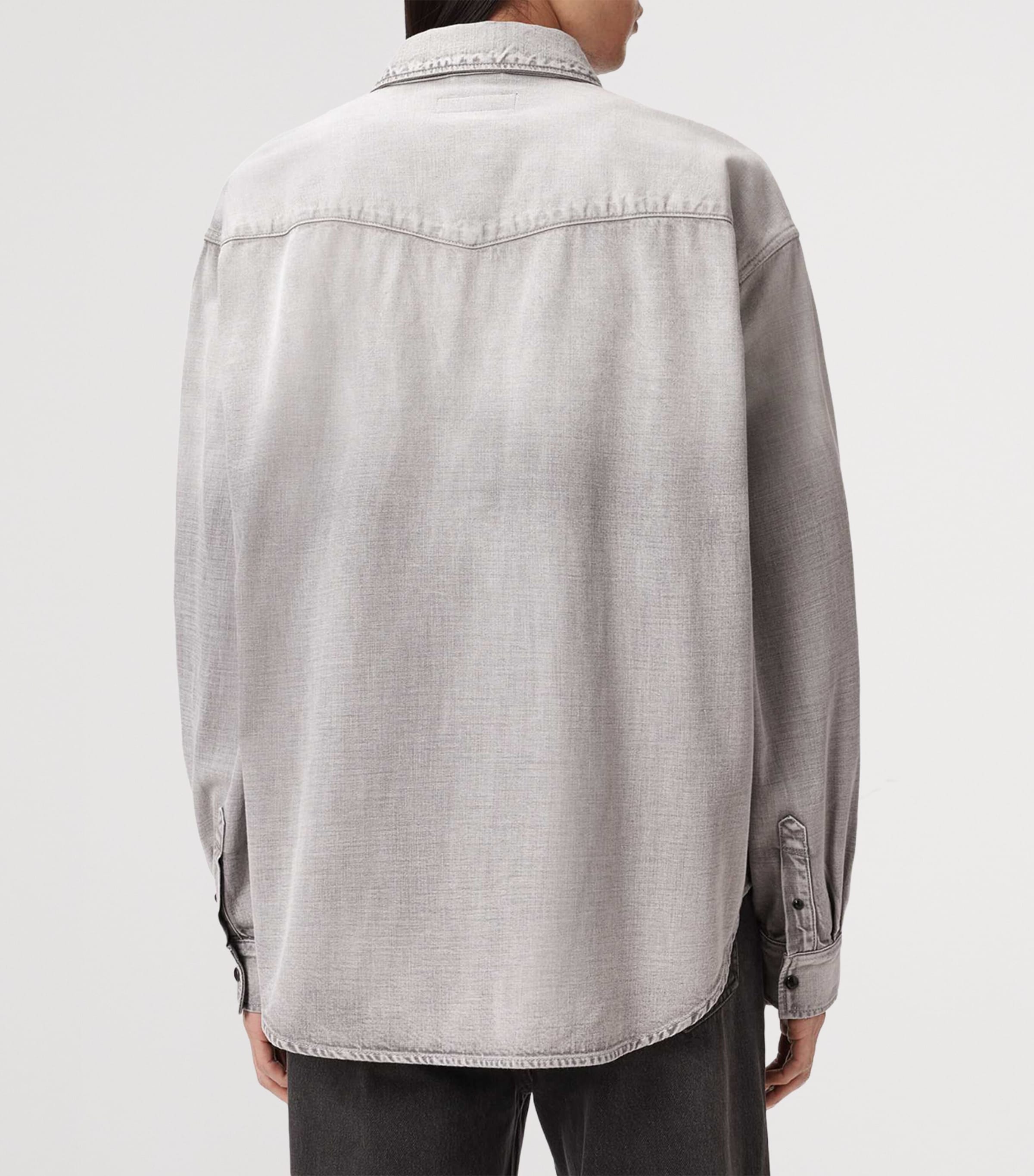 AllSaints Mens Al Oversized Denim Shirt Light Grey Image 4