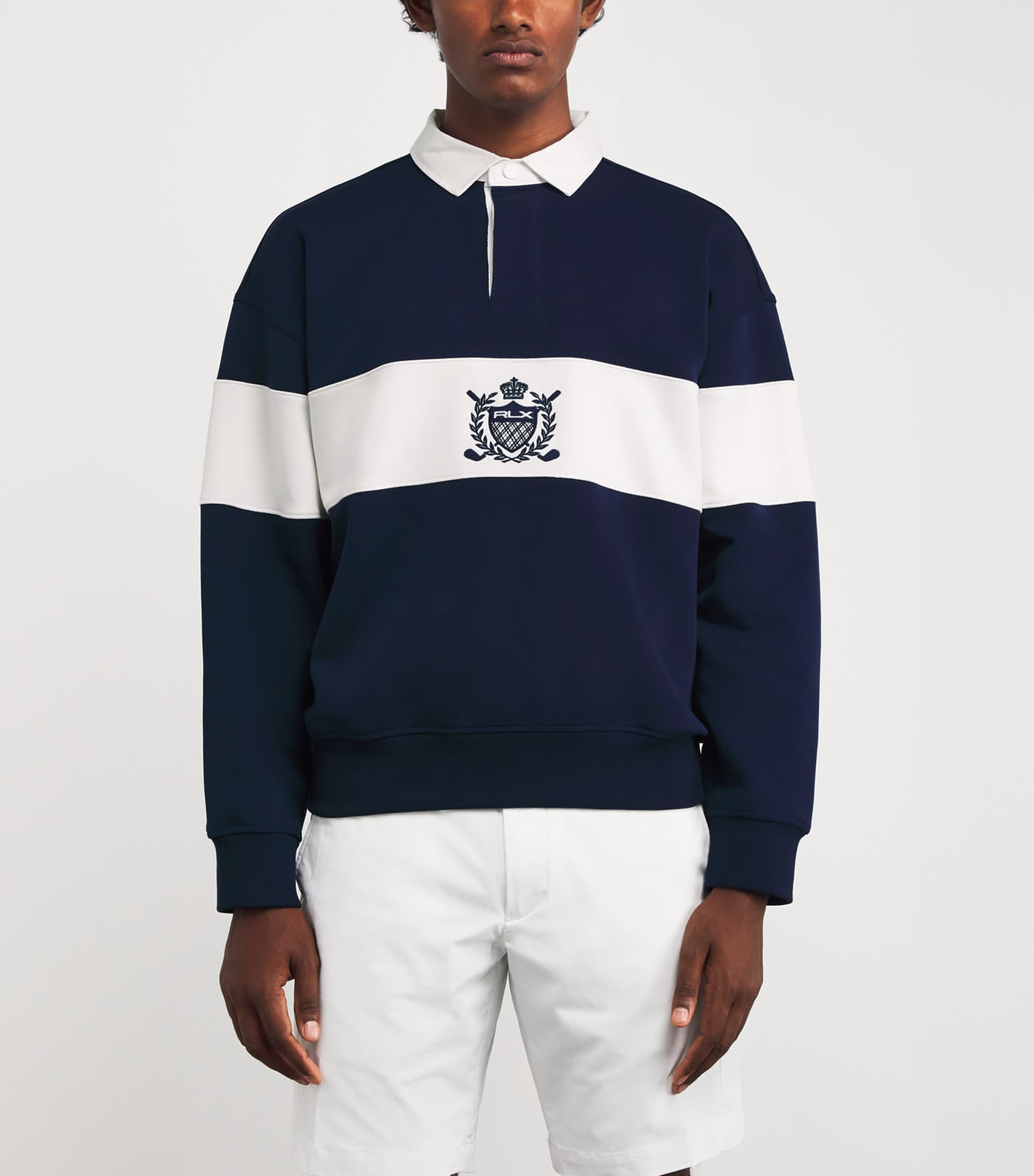 RLX Ralph Lauren Navy Crest Relaxed Rugby Shirt | Harrods US