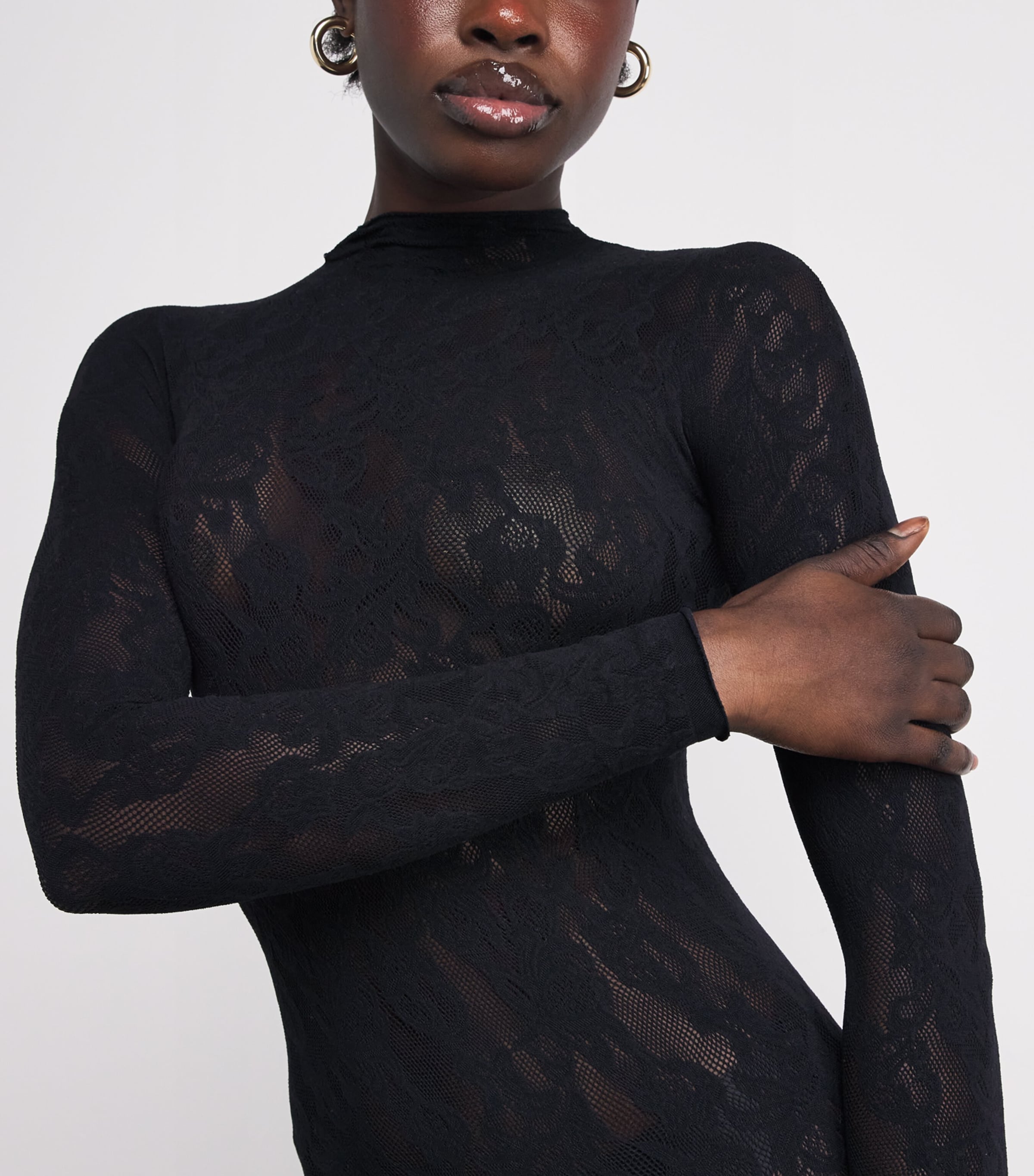 Lace Long-Sleeve Maxi Dress OBSIDIAN Image 6