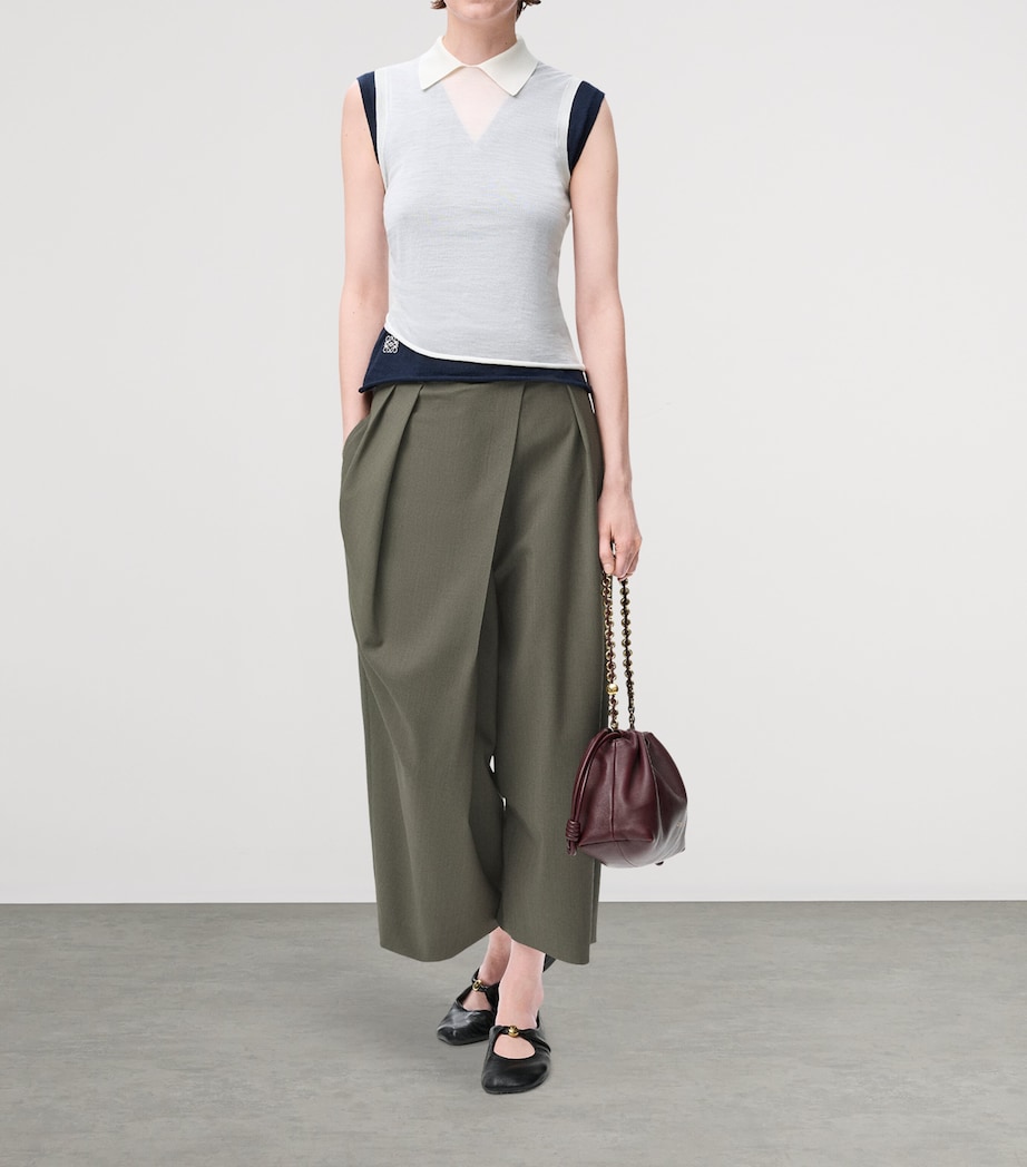 Wool Cropped Wrap Trousers KHAKI GREEN Image 2