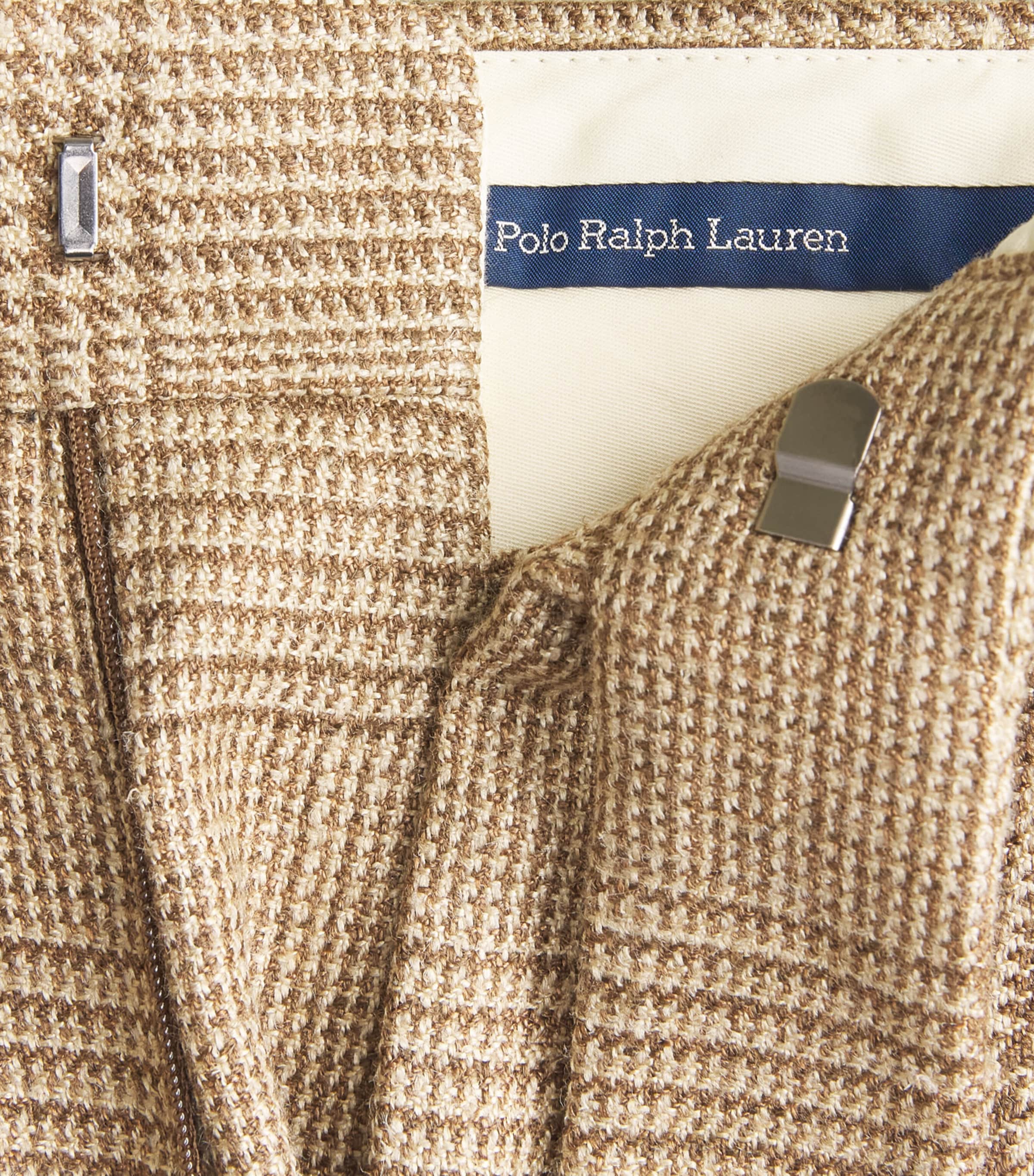 Polo Ralph Lauren Mens Silk-Blend Glen Plaid Trousers Brown/tan Image 6