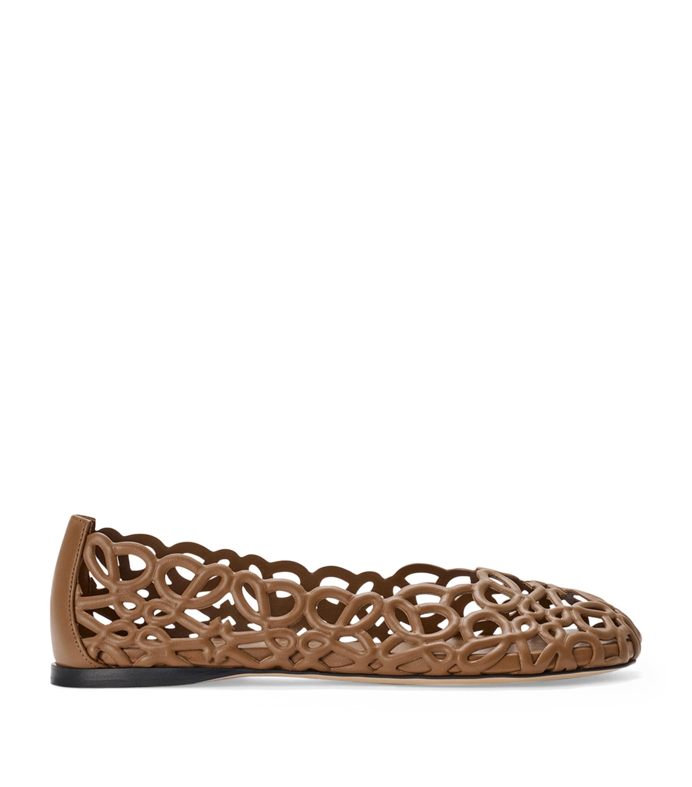 LOEWE Leather Petal Anagram Ballet Flats Oak Image 1