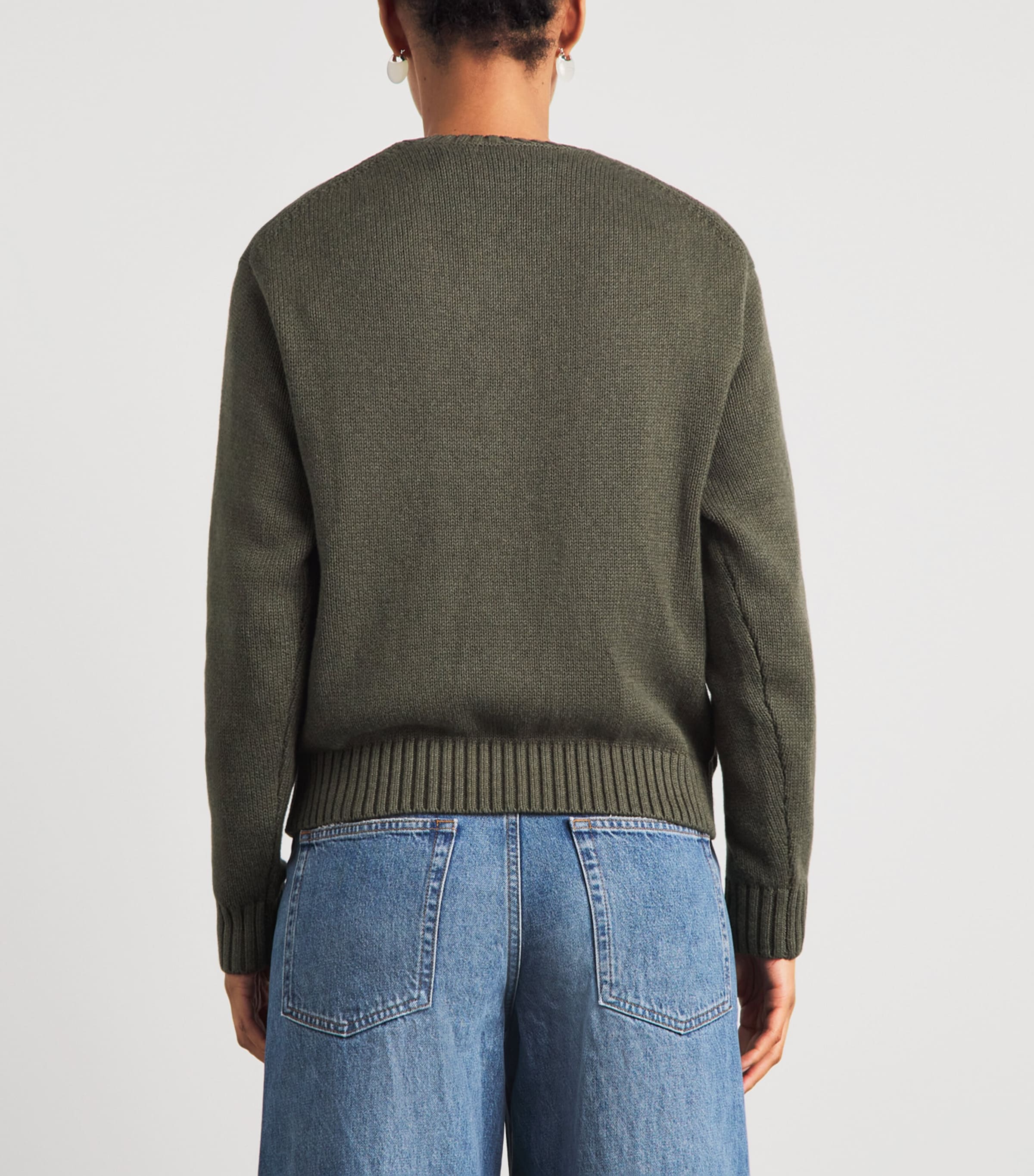 Polo Ralph Lauren Womens Cotton Polo Bear Sweater Marled Olive Image 5