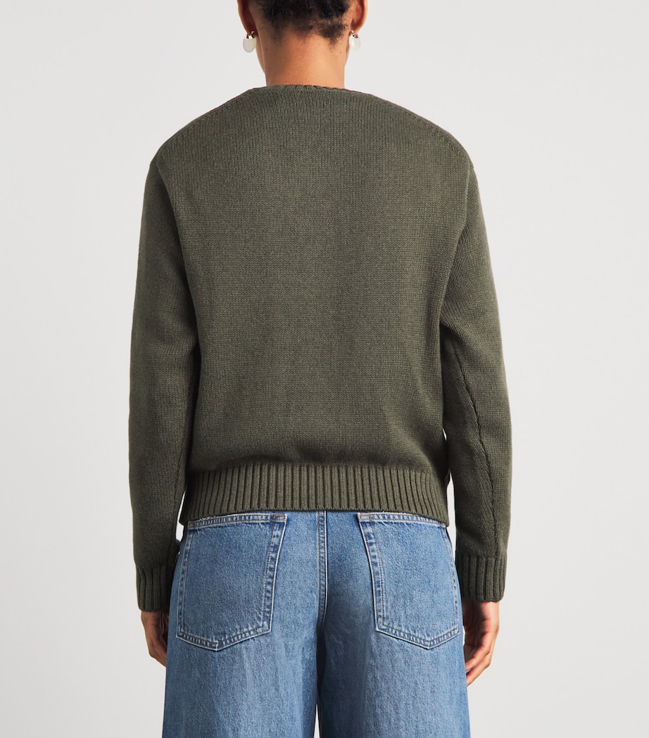 Polo Ralph Lauren Womens Cotton Polo Bear Sweater Marled Olive Image 5