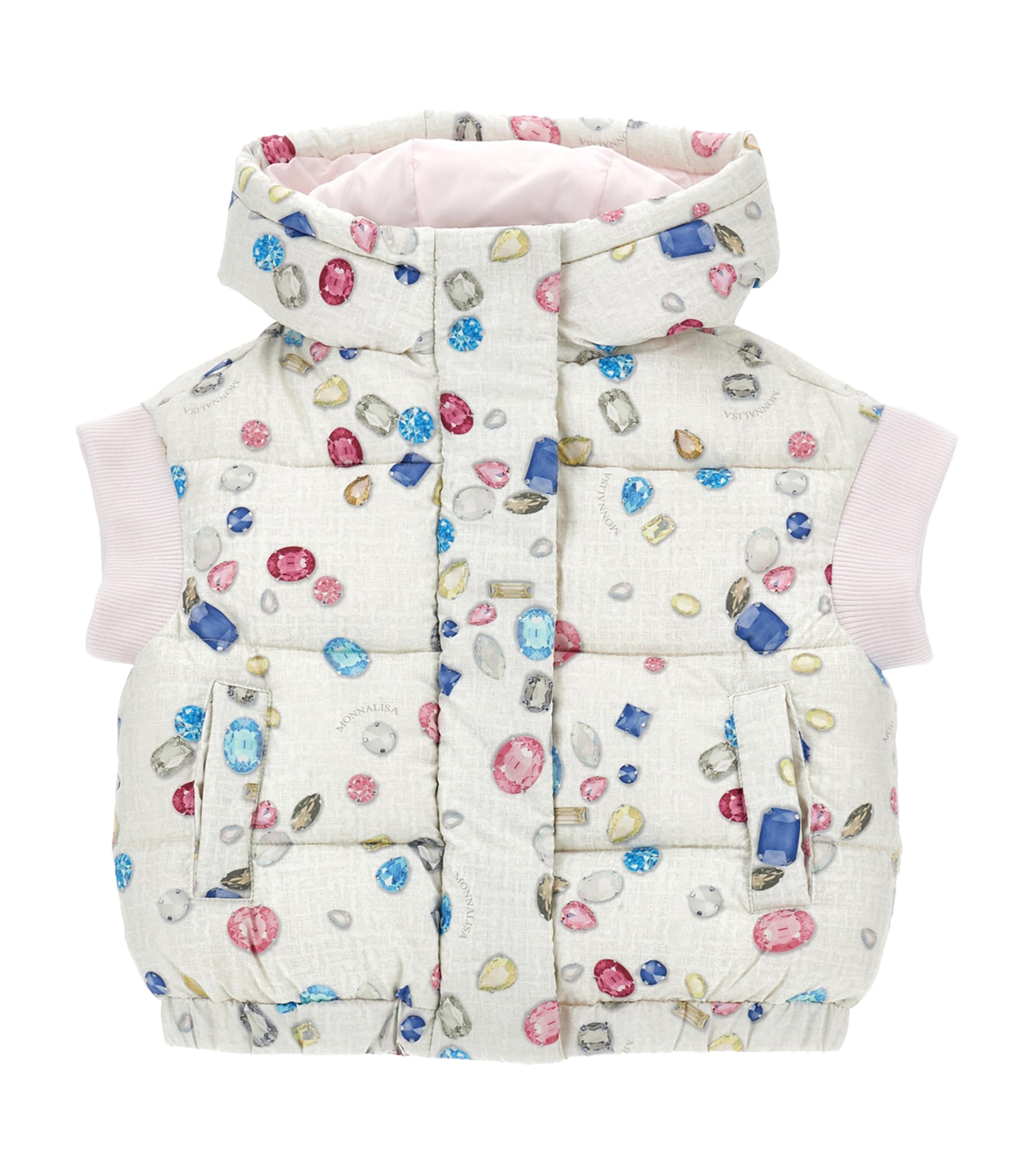 Monnalisa Puffer Vest With Gems In White