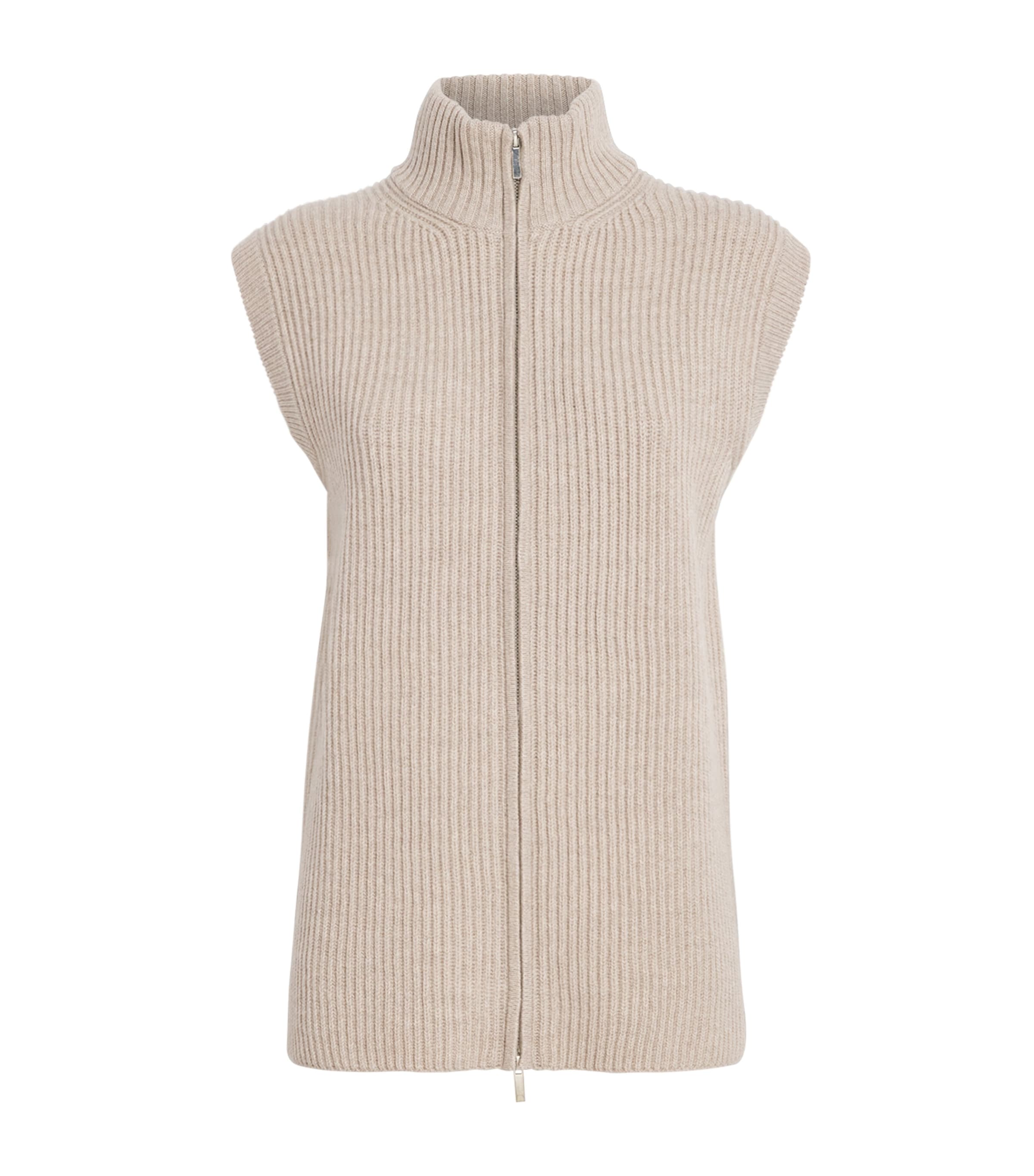 Me+em Merino Wool-cashmere Two-way Zip Vest In Neutral