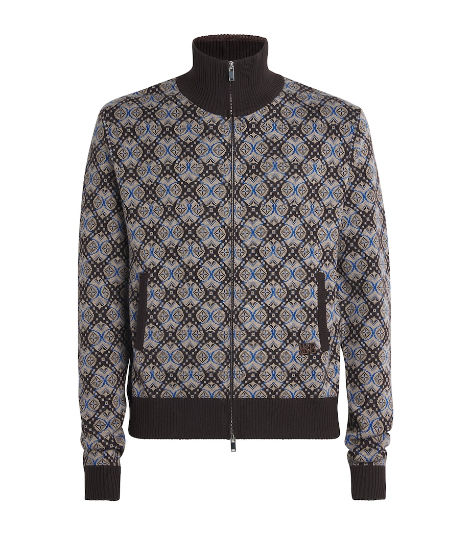 Geometric Reverie Zip-Up Sweater BROWN / GREY / BLUE Image 1