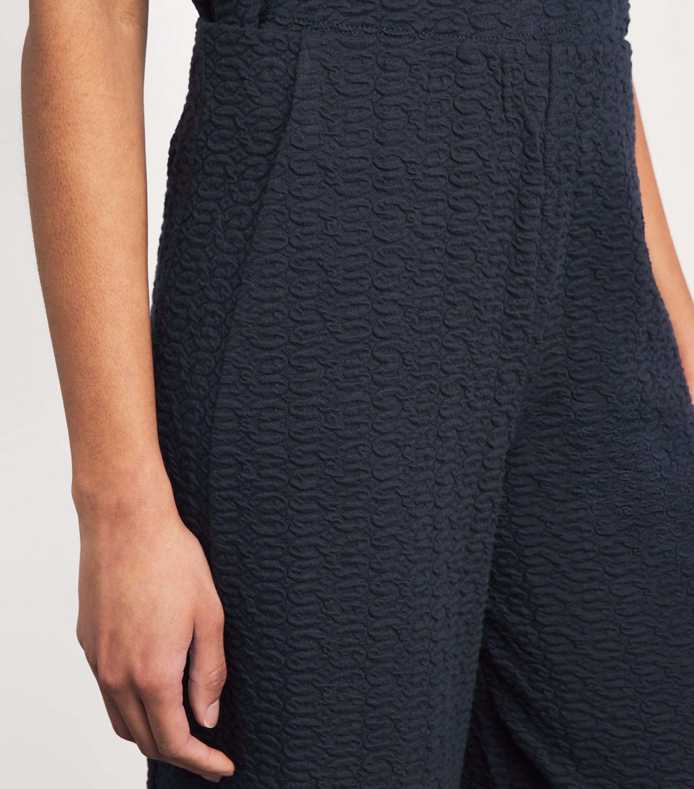 ME+EM Womens Cotton-Blend Textured Cropped Trousers Navy Image 3