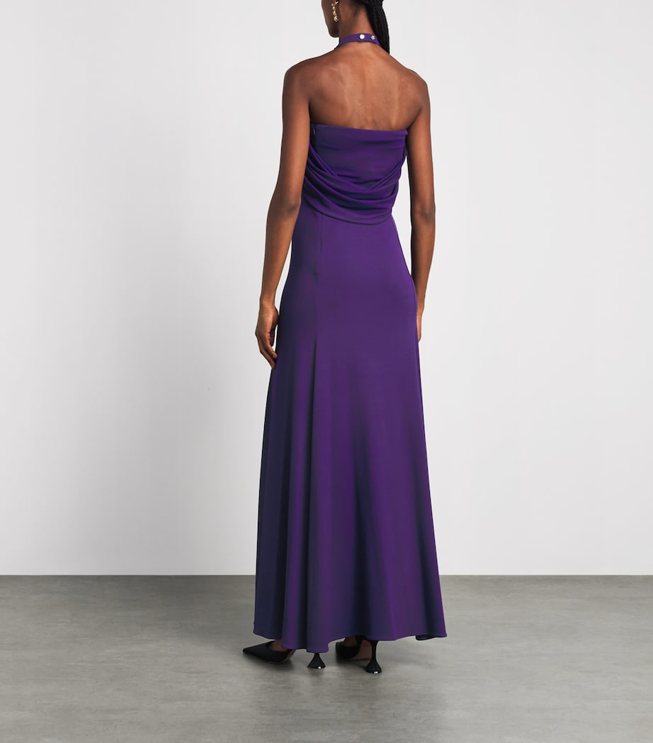 Rabanne Womens Chain-Detail Halterneck Gown Purple Image 4