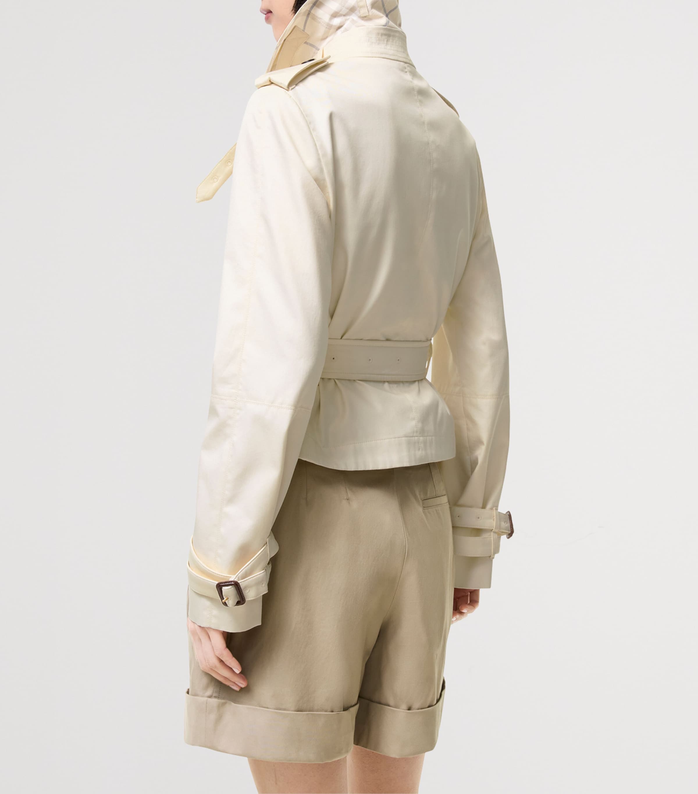 Burberry Womens Tropical Gabardine Swarby Trench Jacket Tundra White Image 5