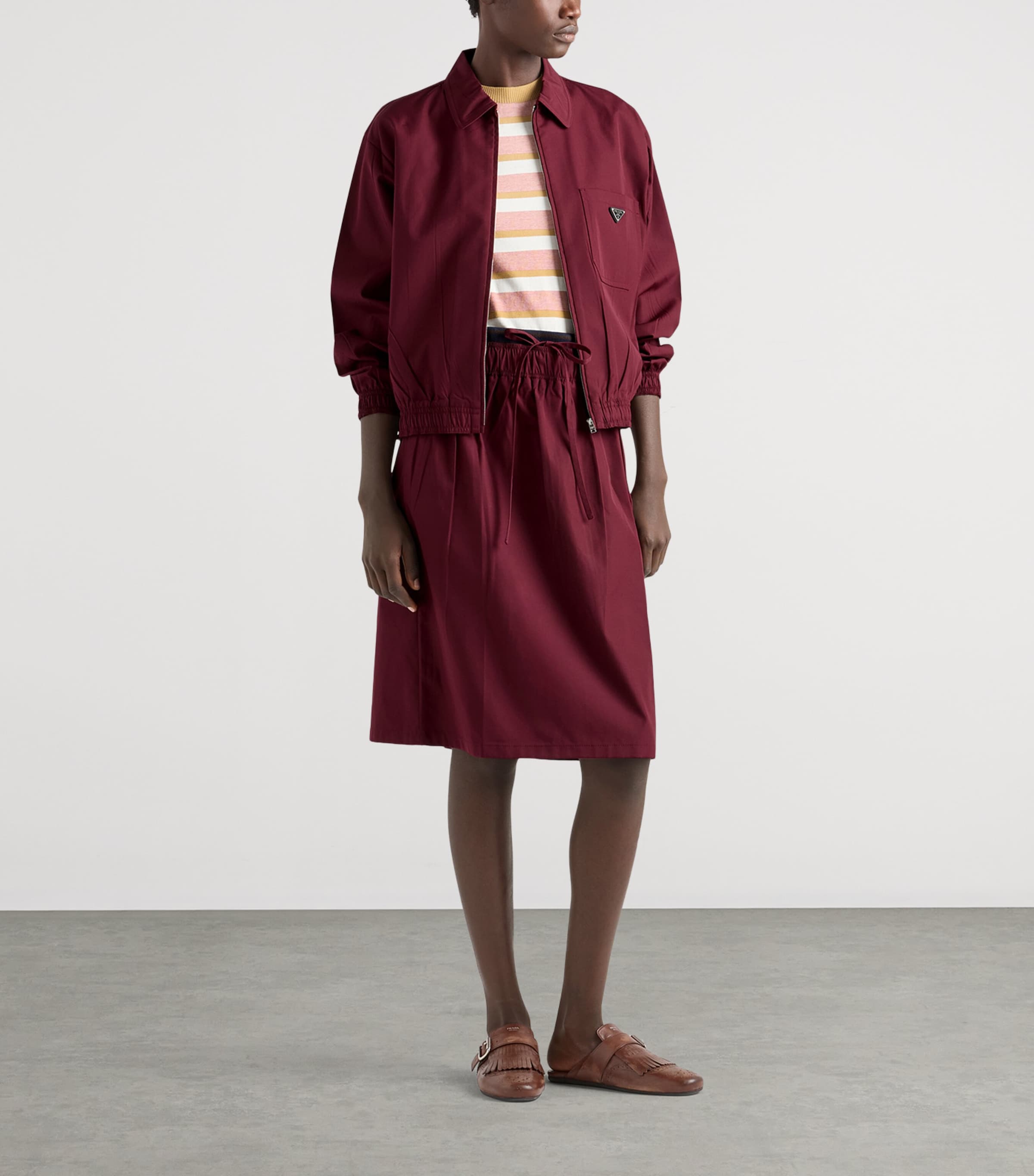 Prada Womens Drawstring Midi Skirt Burgundy Image 2