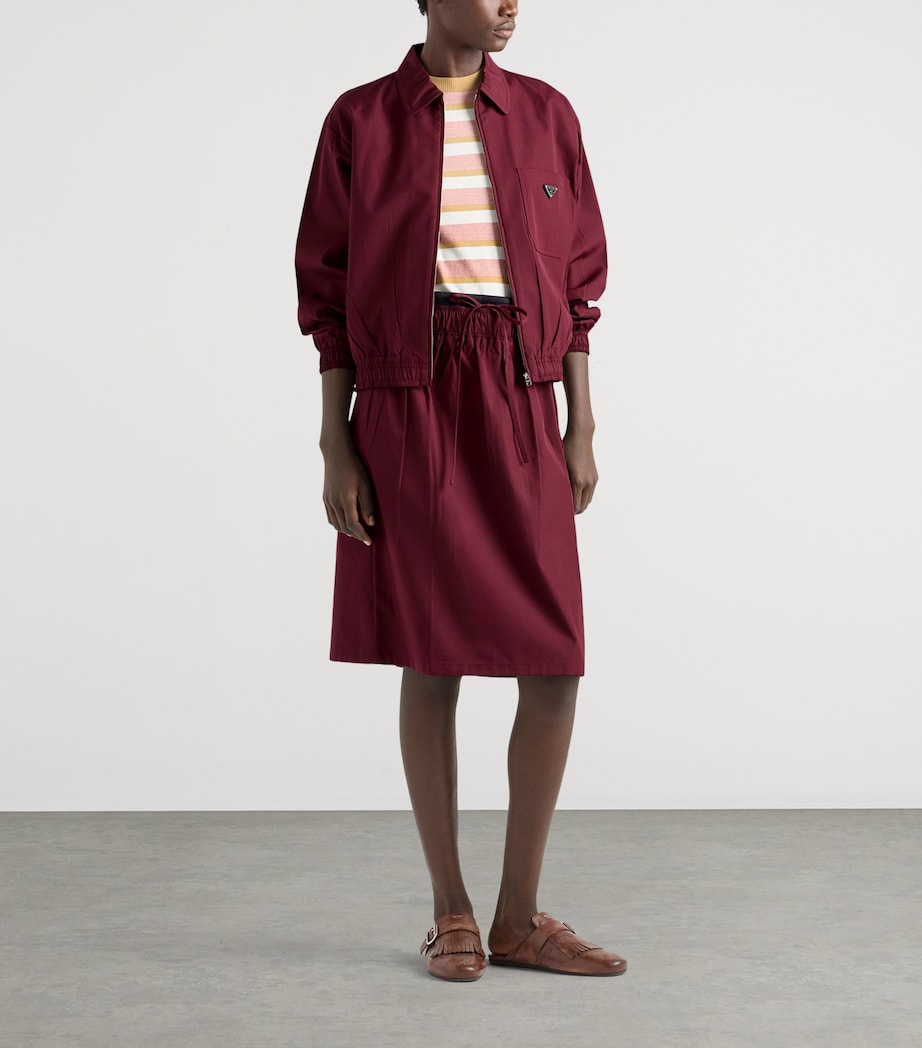 Prada Womens Drawstring Midi Skirt Burgundy Image 2