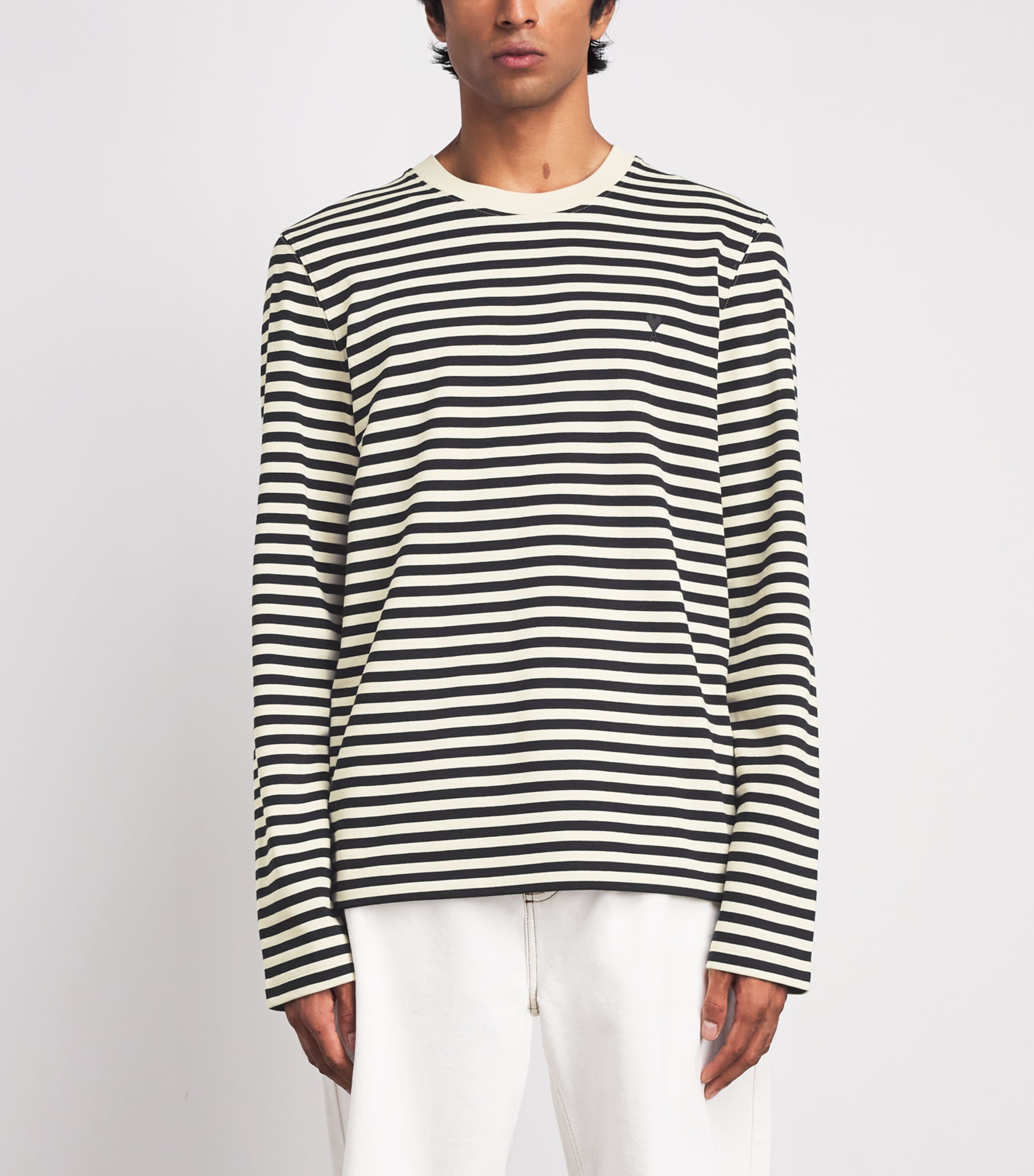 AMI Paris Mens Cotton Stripe Long-Sleeve T-Shirt Noir/ivoire Image 4